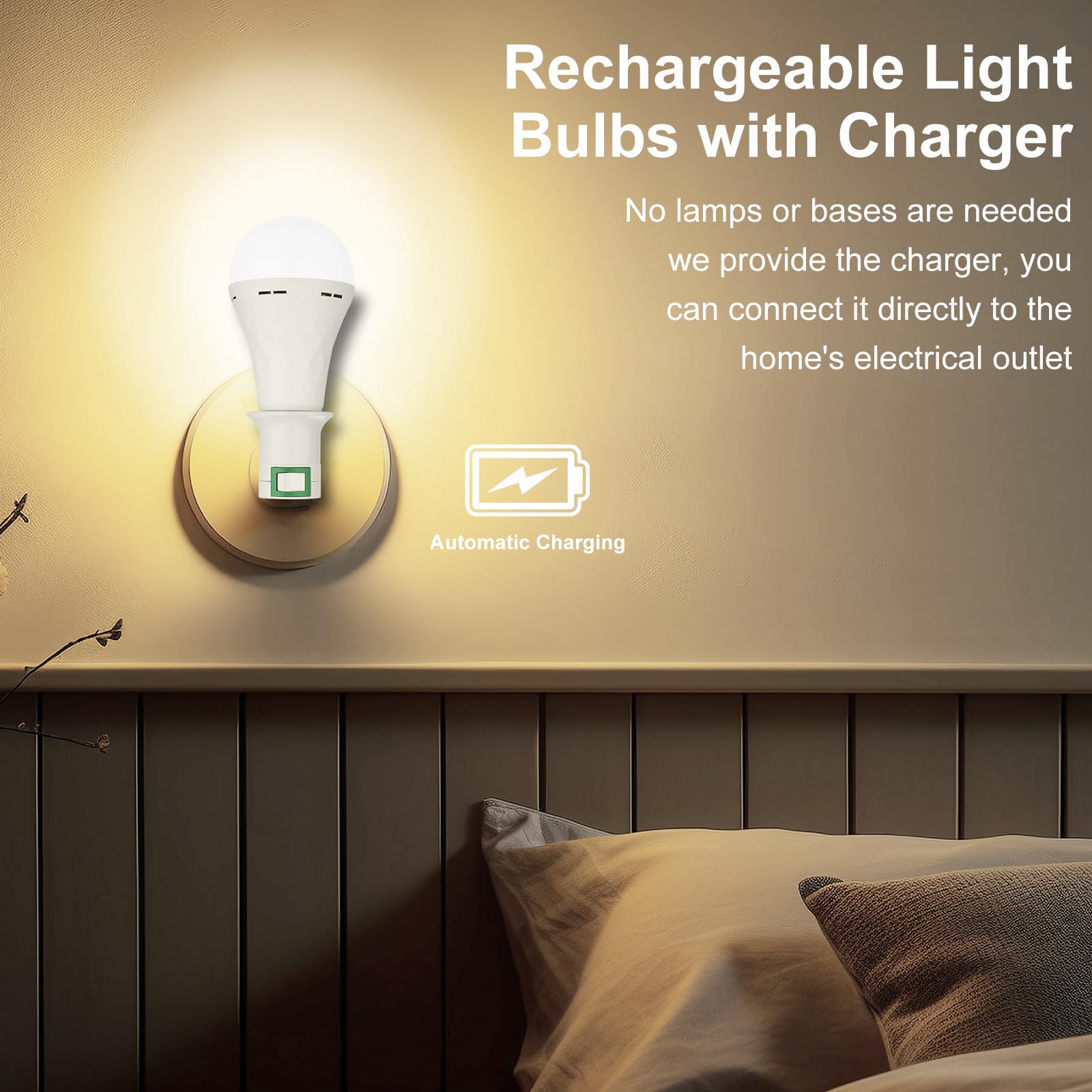 Ostwiki 2 Pack Emergency Rechargeable Light Bulbs,Battery Operated Backup Light Bulb 9W E27 8500K 1200Mah White Equivalent Self-Charging Led Light Bulbs For Power Outage Camping Outdoor Activity