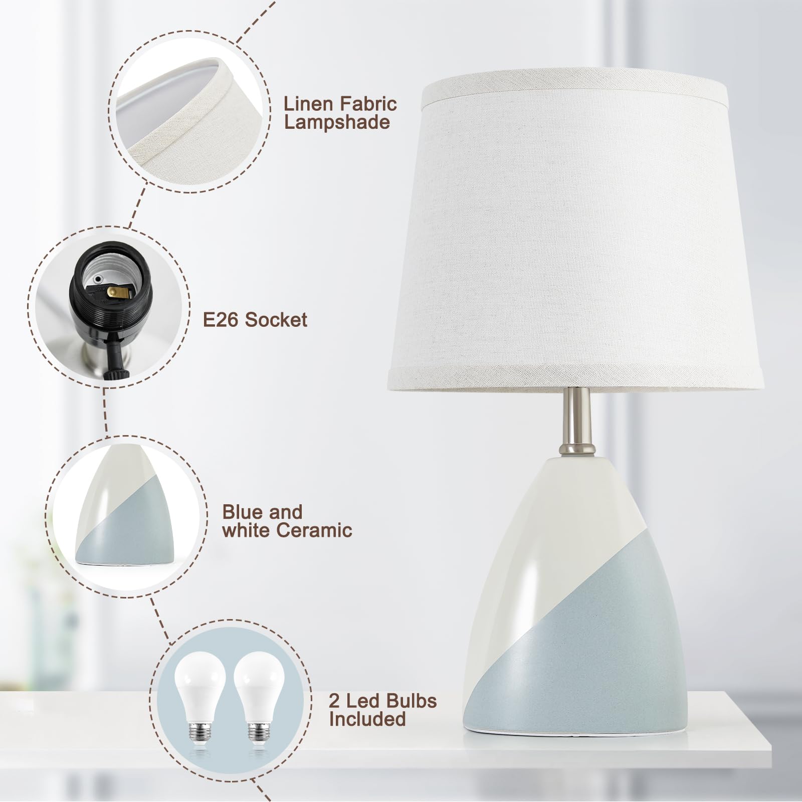 Luvkczc Table Lamps Set Of 2, 19    Ceramic Table Lamp Beside Lamps Nightstand Lamp Modern Table Lamp For Living Room, Bedroom &