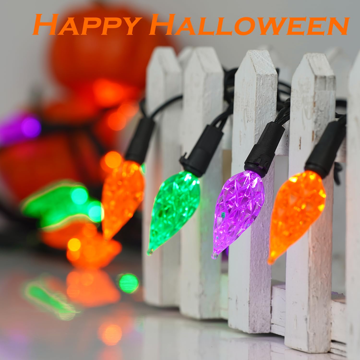 BOHON LED Fairy Lights String, 50 Orange Purple Green C6 Lights, 25ft Waterproof, Black Wire, Model BH-KLC6D50L