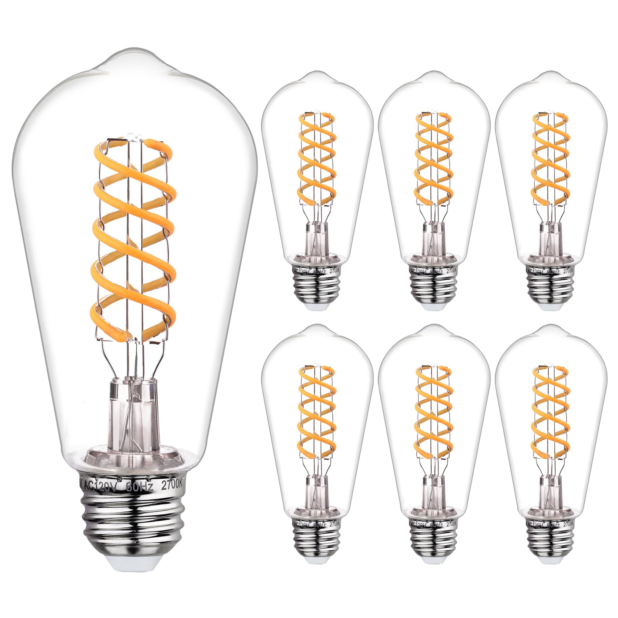 Austin Coast 6 Pcs Dimmable Vintage Led Edison Bulbs, 6W Equivalent 60 Watt, Warm White 2700K, Antique Flexible Spiral Led Filam