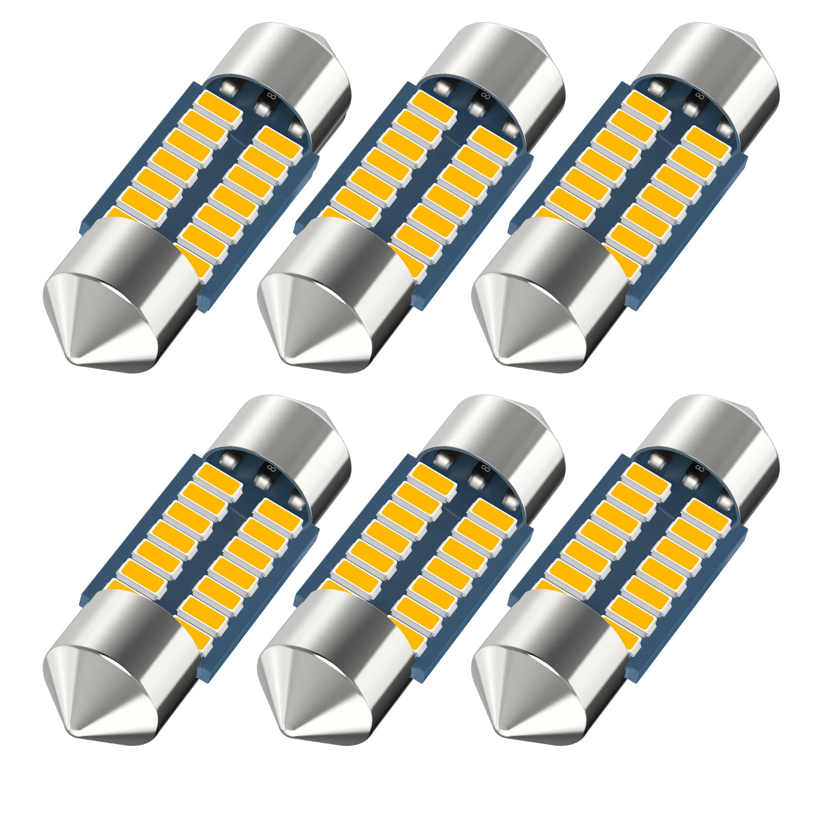 Serundo Auto LED Festoon Bulb, 31mm, Amber Yellow, Pack of 6, Aluminum, Compatible with DE3021/DE3022/DE3023/6428/643