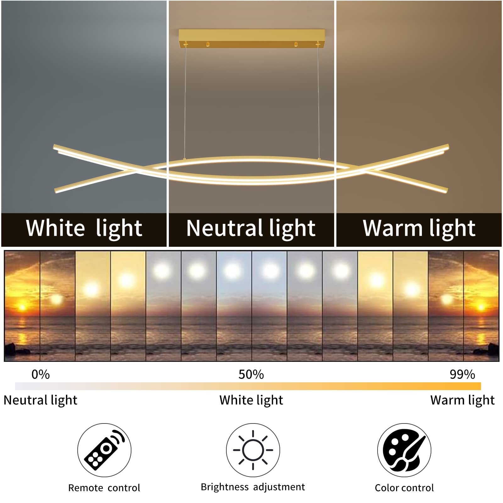 Modern Chandelier With 1%-100% Dimmable, Suitable For Dining Room, Bedroom And Living Room(Gold)