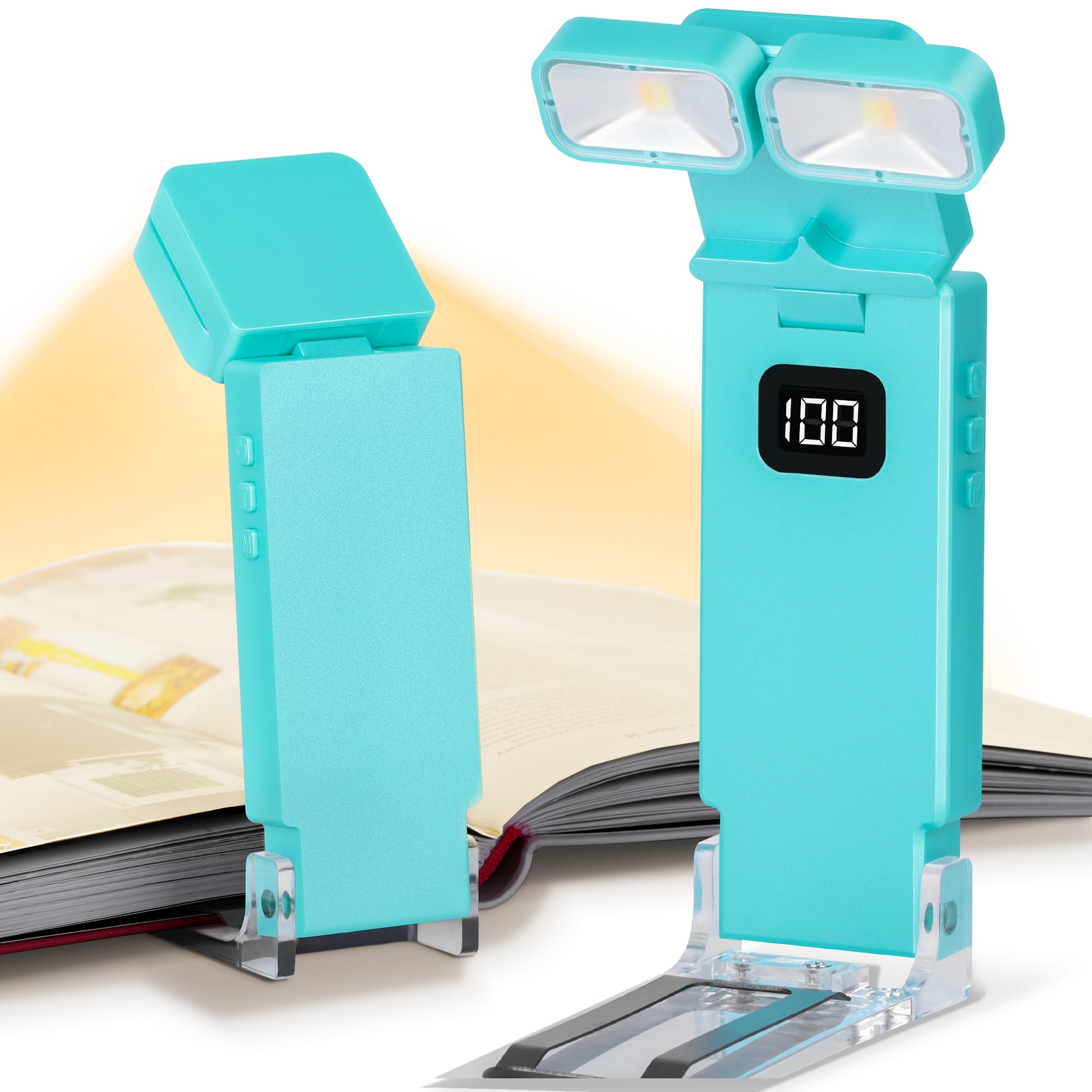 Dott Arts Dual-Head LED Book Light, Rechargeable, 5 Colors, 6 Brightness Levels, Timer Function, Cyan, Model WLM123-BLA-1W-05