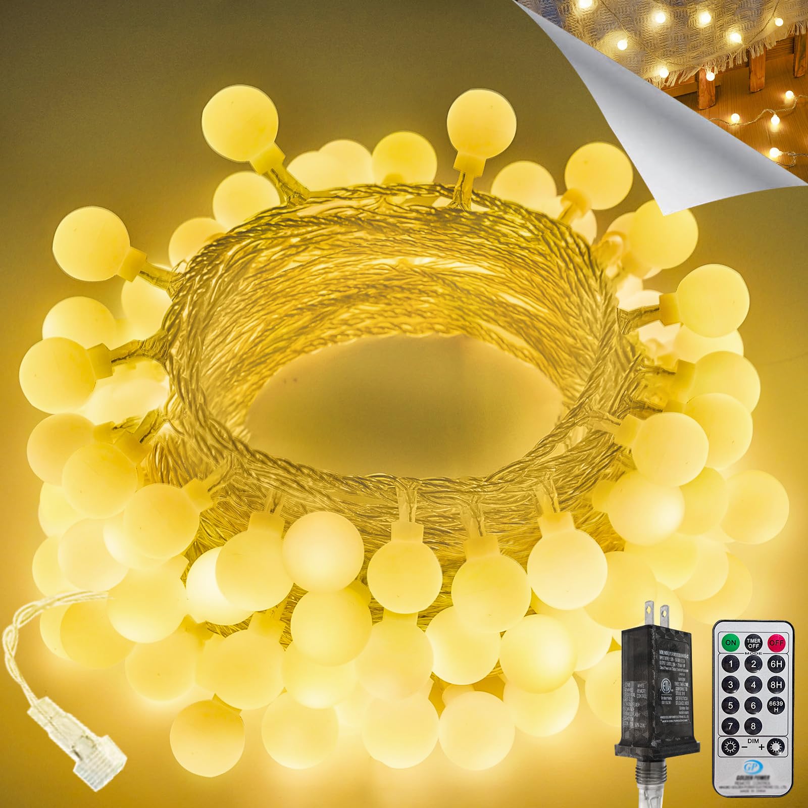 2-Pack Connectable Globe String Lights | Total 152FT 400LED Warm White Christmas String Lights Plug in with Remote | 8 Modes Hanging Fairy Light for Indoor Outdoor Bedroom Party Christmas Tree Decor