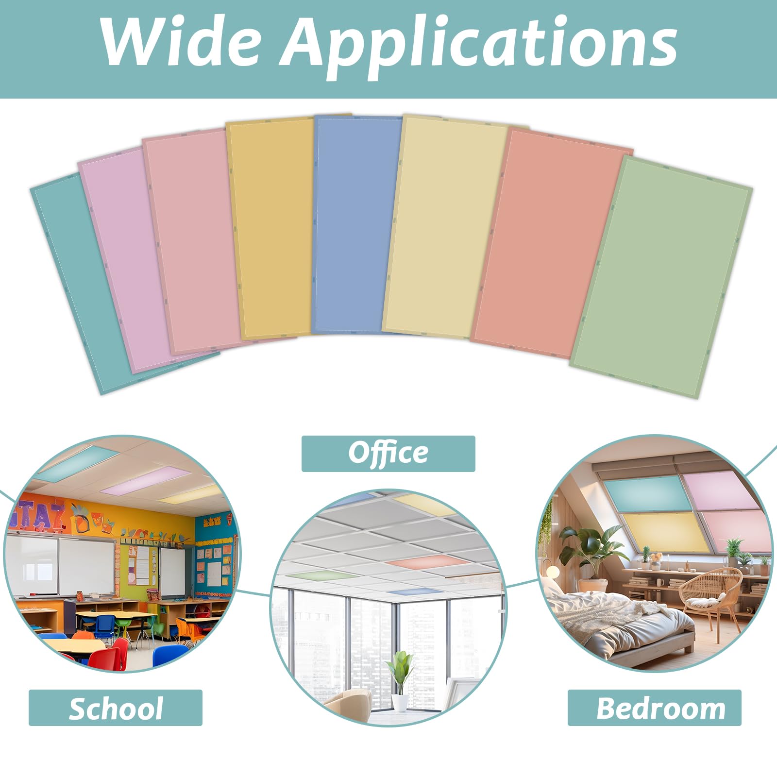 Wiooffen 8 Pcs Fluorescent Light Covers, 4x2 ft, Magnetic Installation, Light Colorful, Model YM0856 for Classroom & Office