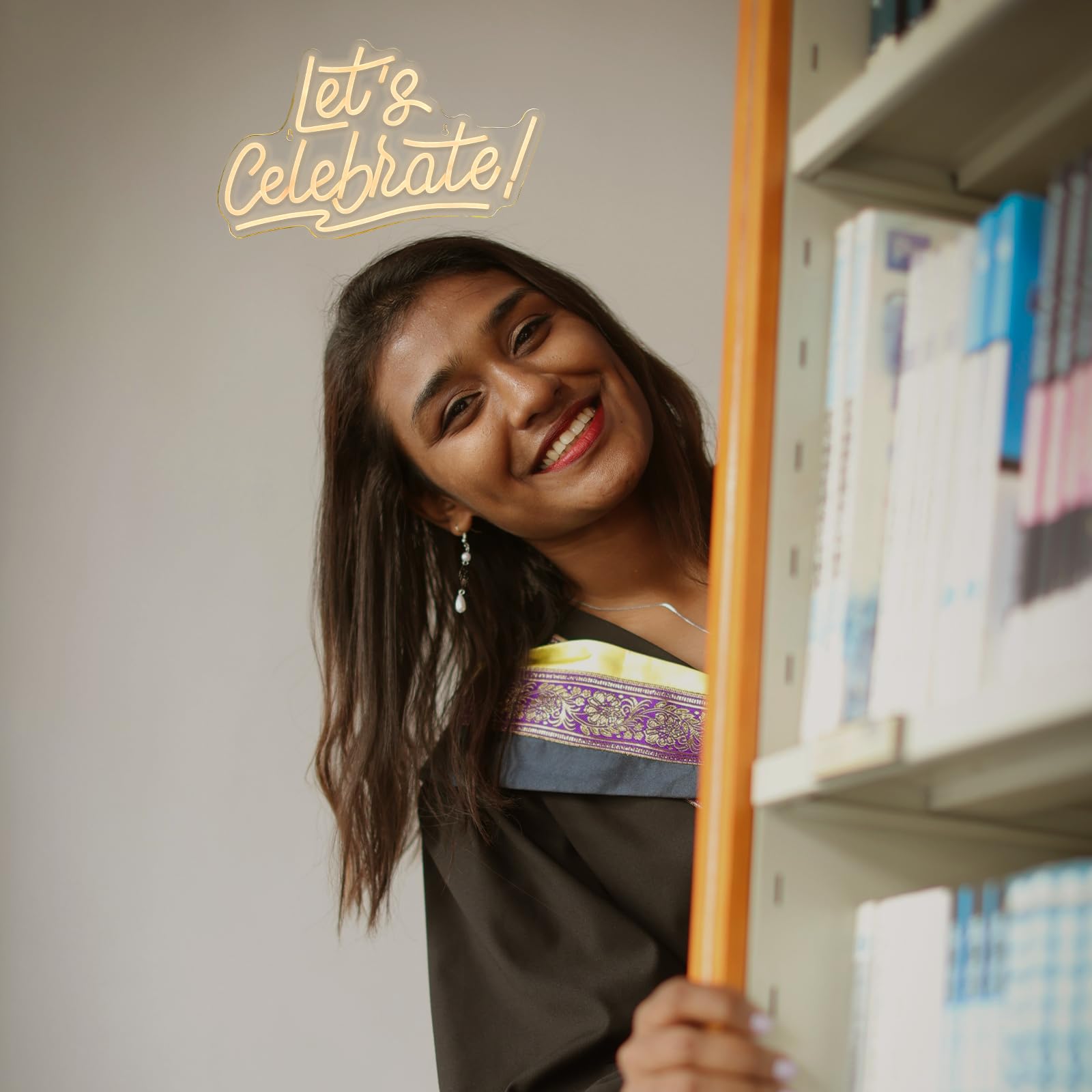 ineonlife Neon Sign - Lets Celebrate Warm White LED Wall Decor - 16.9x10.2 inches - Model HZ-WX-NL-6146