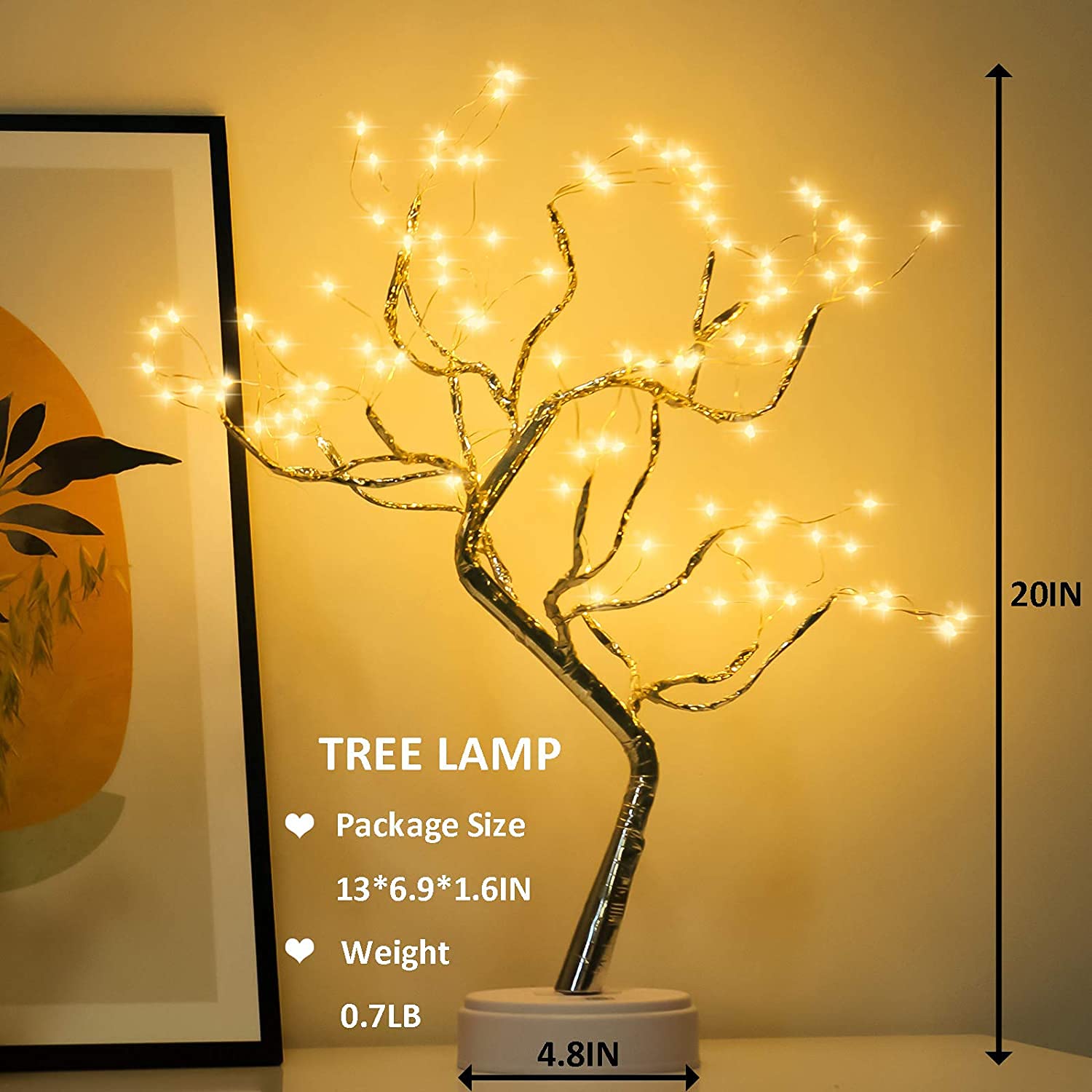 SAIELLIN 20 Lamps for Home Decoration DIY Table Lamps 108 LED Branch String Lights Battery/USB Operated Night Lamp for Home Deco