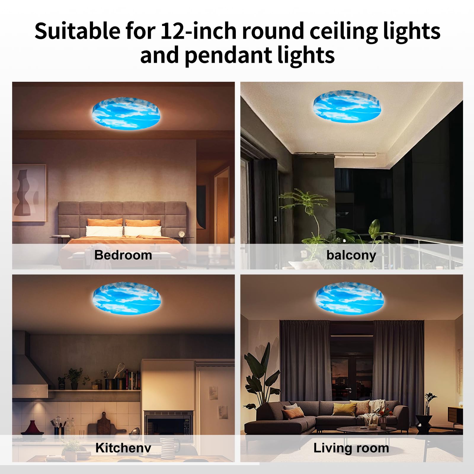 Casazen 12'' Ceiling Light Cover, 2 Pcs Flush Mount Light Fixture Cover, Fabric Ceiling Light Fixture Cover, Light Filters For B