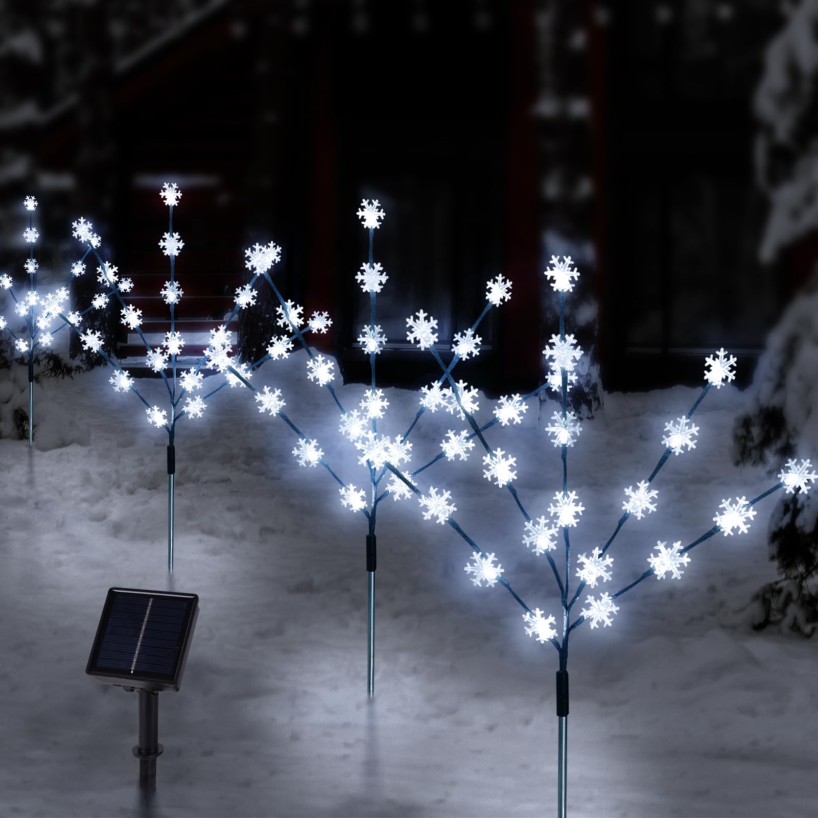 Tailerri Solar Christmas Pathway Lights For Outside  4 Pack Artificial Tree Snowflake Stake Lights  Waterproof Christmas Decorations For Yard Garden Patio Party Winter Decor (Multi-Colored)