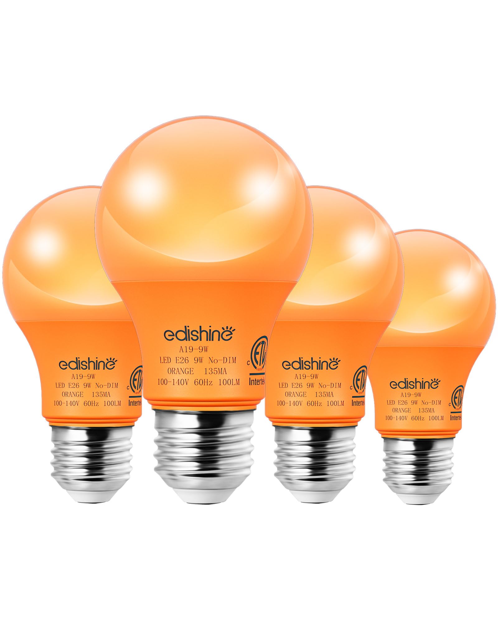 Edishine A19 Orange Led Light Bulbs, 9W (60W Equivalent), E26 Base, 4 Pack, Etl Listed For Christmas Decorations