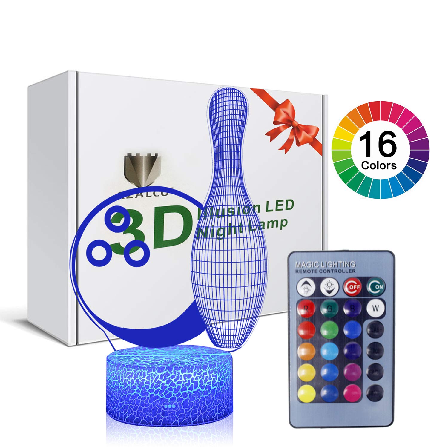 Bowling 3D Night Light,16 Color Change&Dimming By Remote Control Or Smart Touch Optical Illusion Bedside Lamps,Sports Decor For