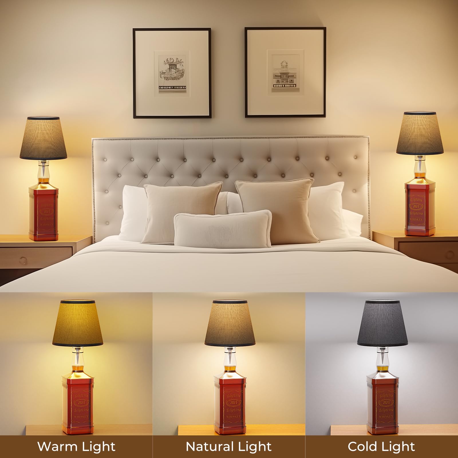 Eclipterra Cordless LED Bottle Lamp, 5000mAh Battery, Portable Wireless Table Lamp, 1 Pack, Black, Model EC-Wall Sconce 01