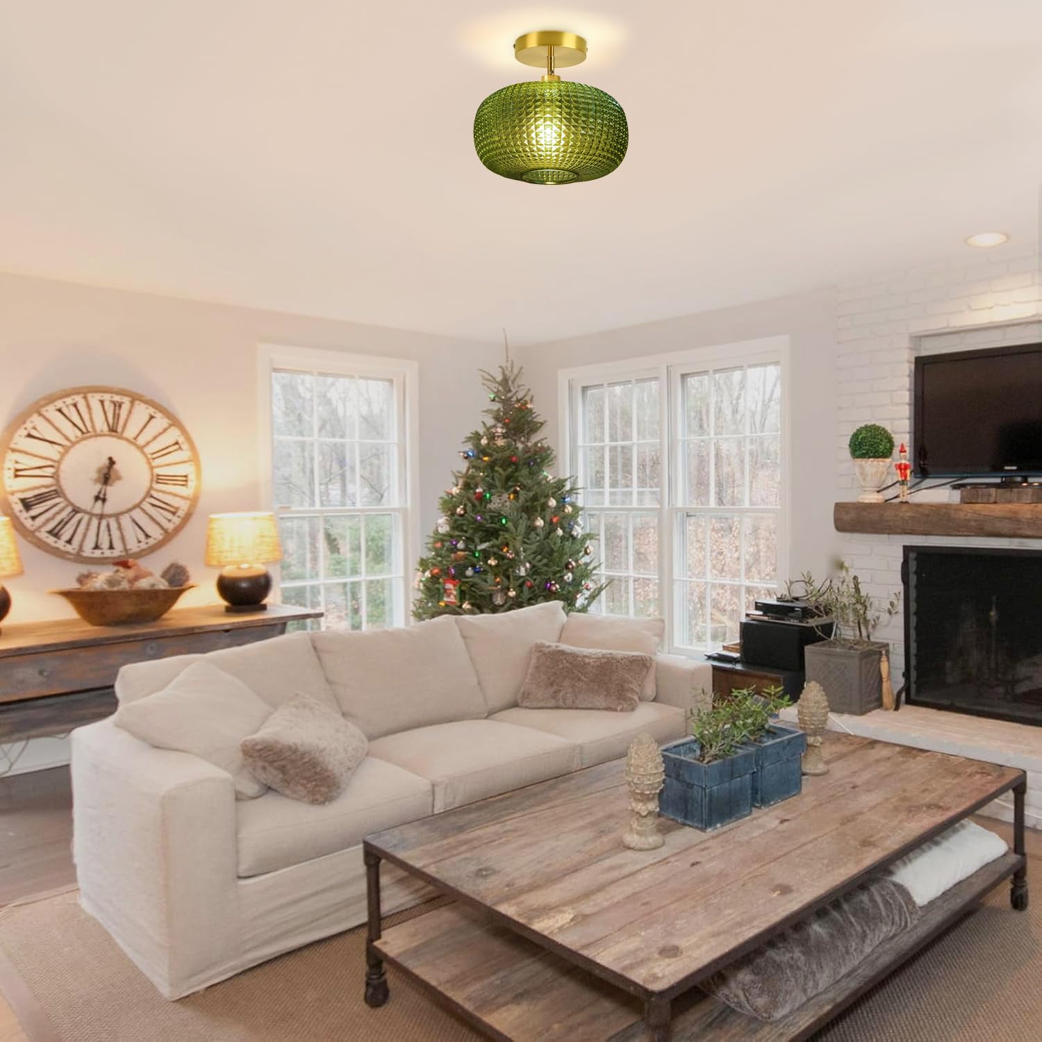 Semi Flush Mount Ceiling Light Fixture Hallway Light Fixtures Vintage Globe Glass Ceiling Fixture With Green Shade Kitchen Ceiling Light Fixture Farmhouse Ceiling Lighting For Bathroom Entryway Porch