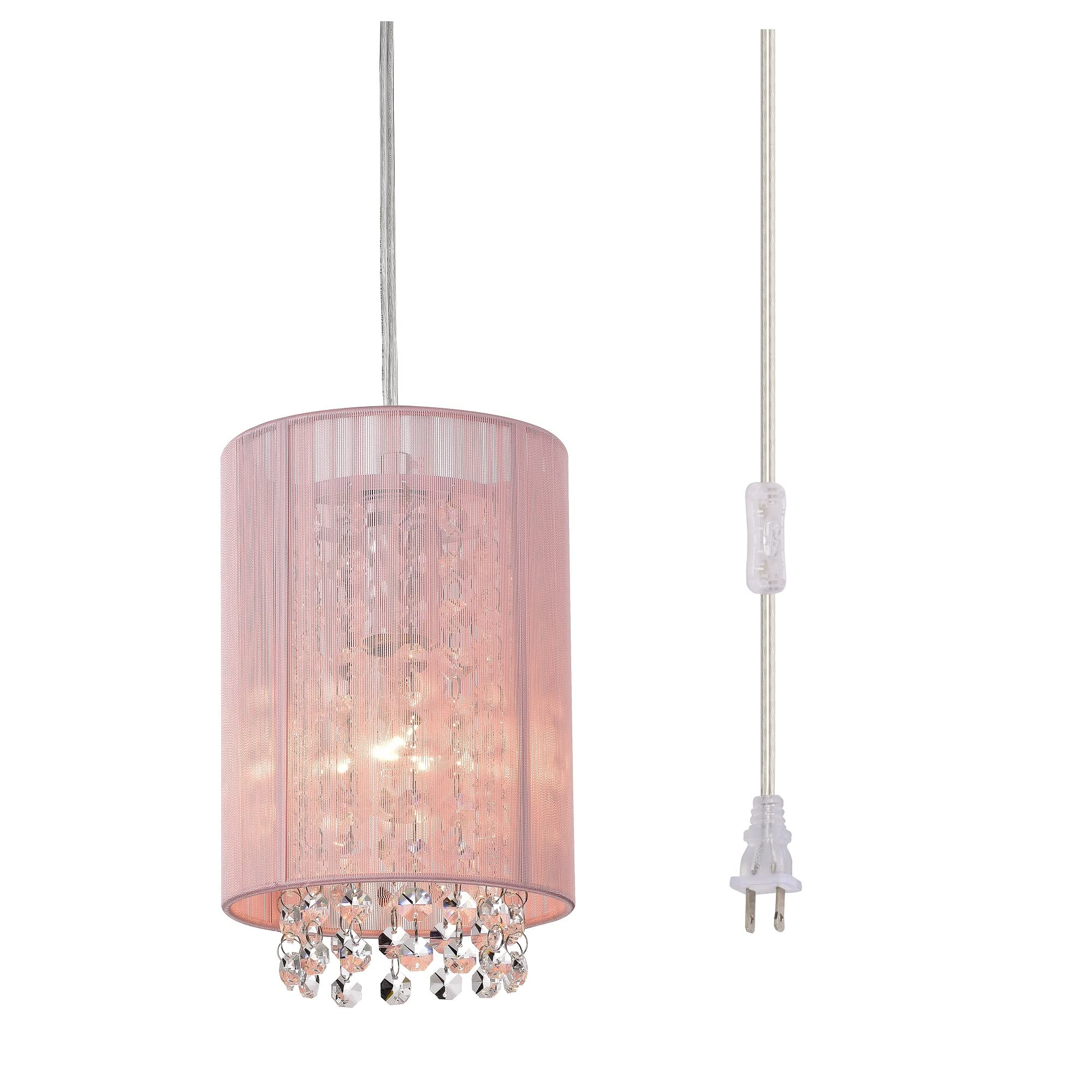 Lalula Pink Hanging Lamp Chandelier - 5.9 Plug-In Light Fixture For Girls Room, Nursery, Vanity, Bathroom, Closet