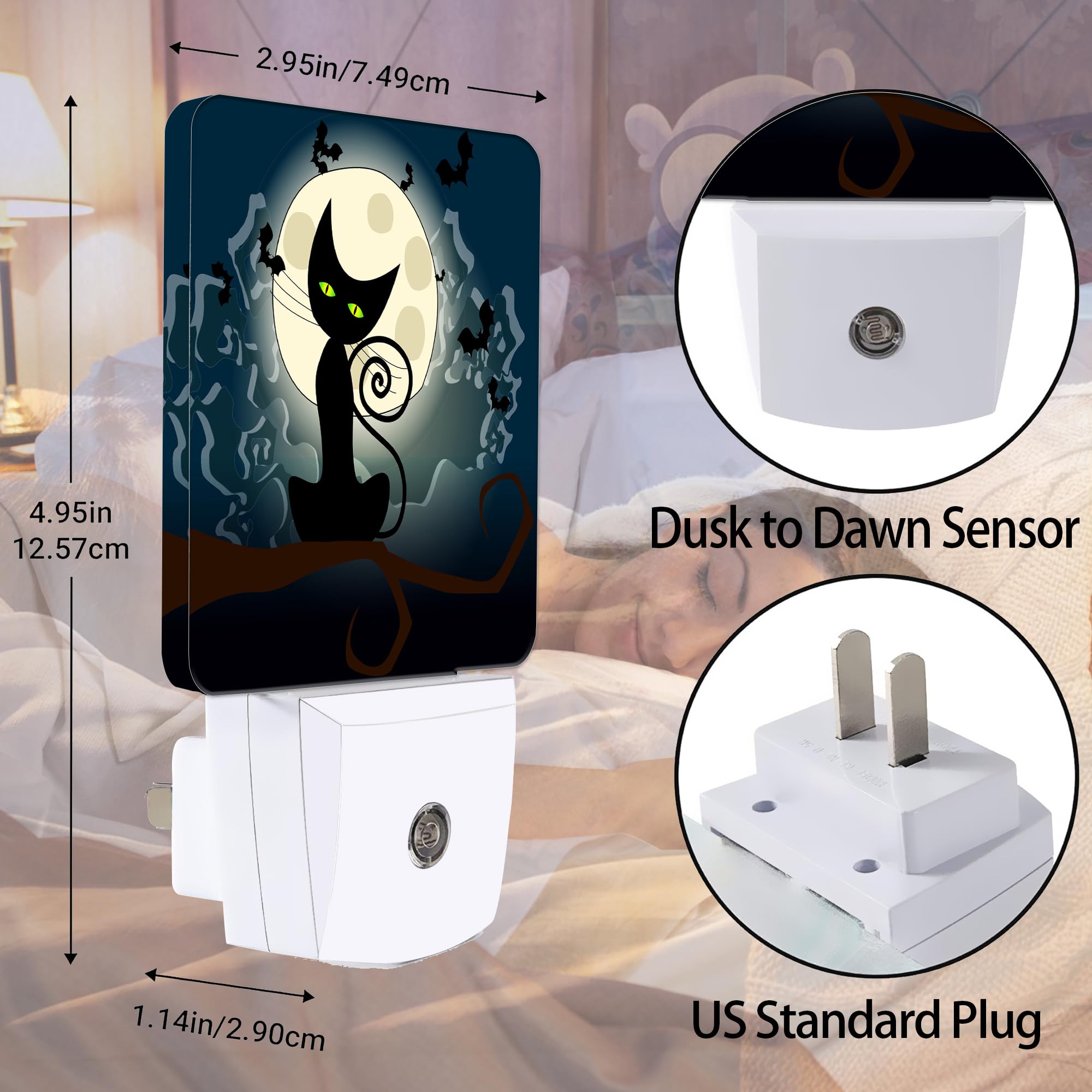 Jopowide Night Light - Black Cat Fantasy Halloween, Acrylic, Dusk to Dawn Sensor, Model SBD04