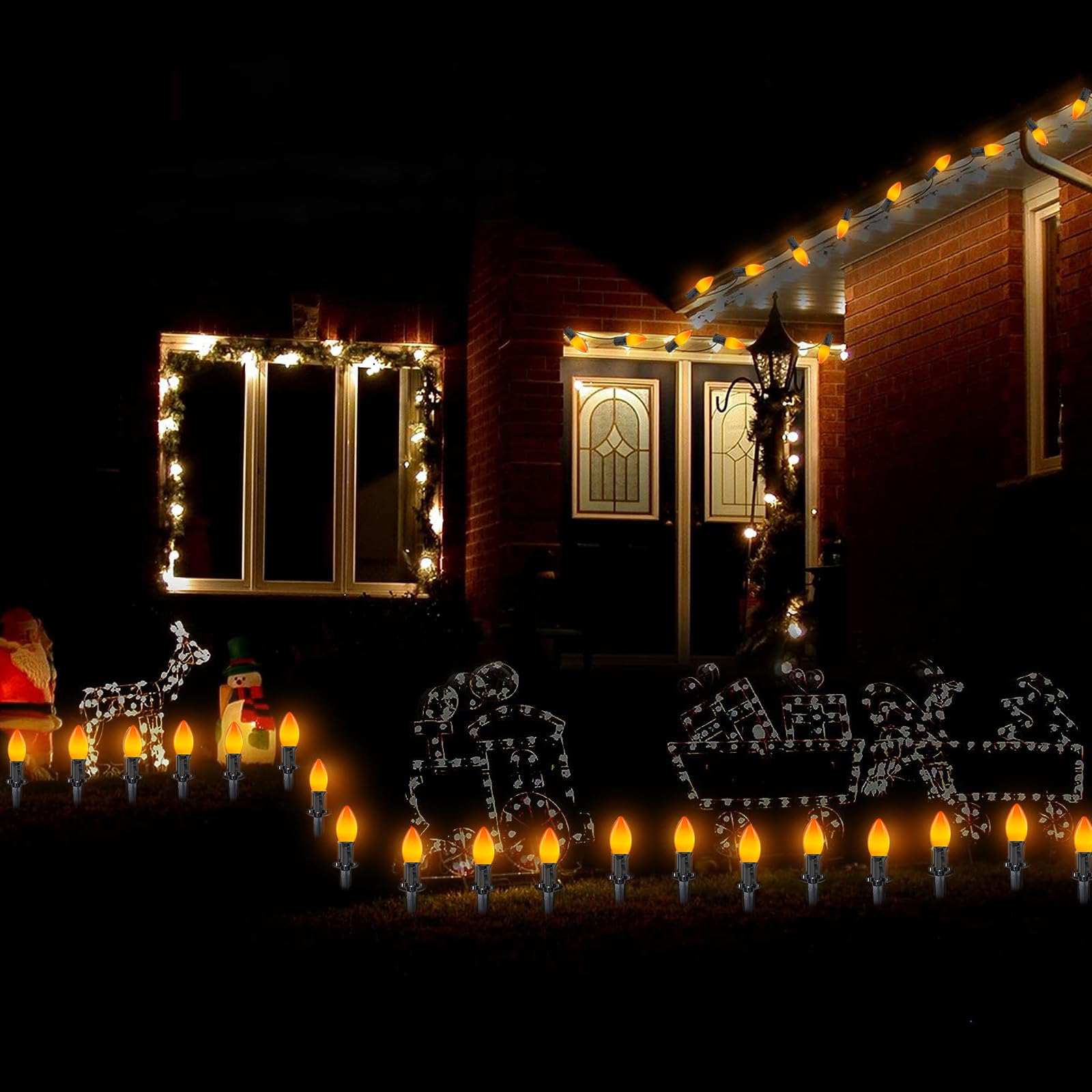 GOOTHY C9 LED Orange Christmas Light Bulbs - 25 Pack, Shatterproof, E17 Base, 0.6W, 2700K for Outdoor Halloween String Lights