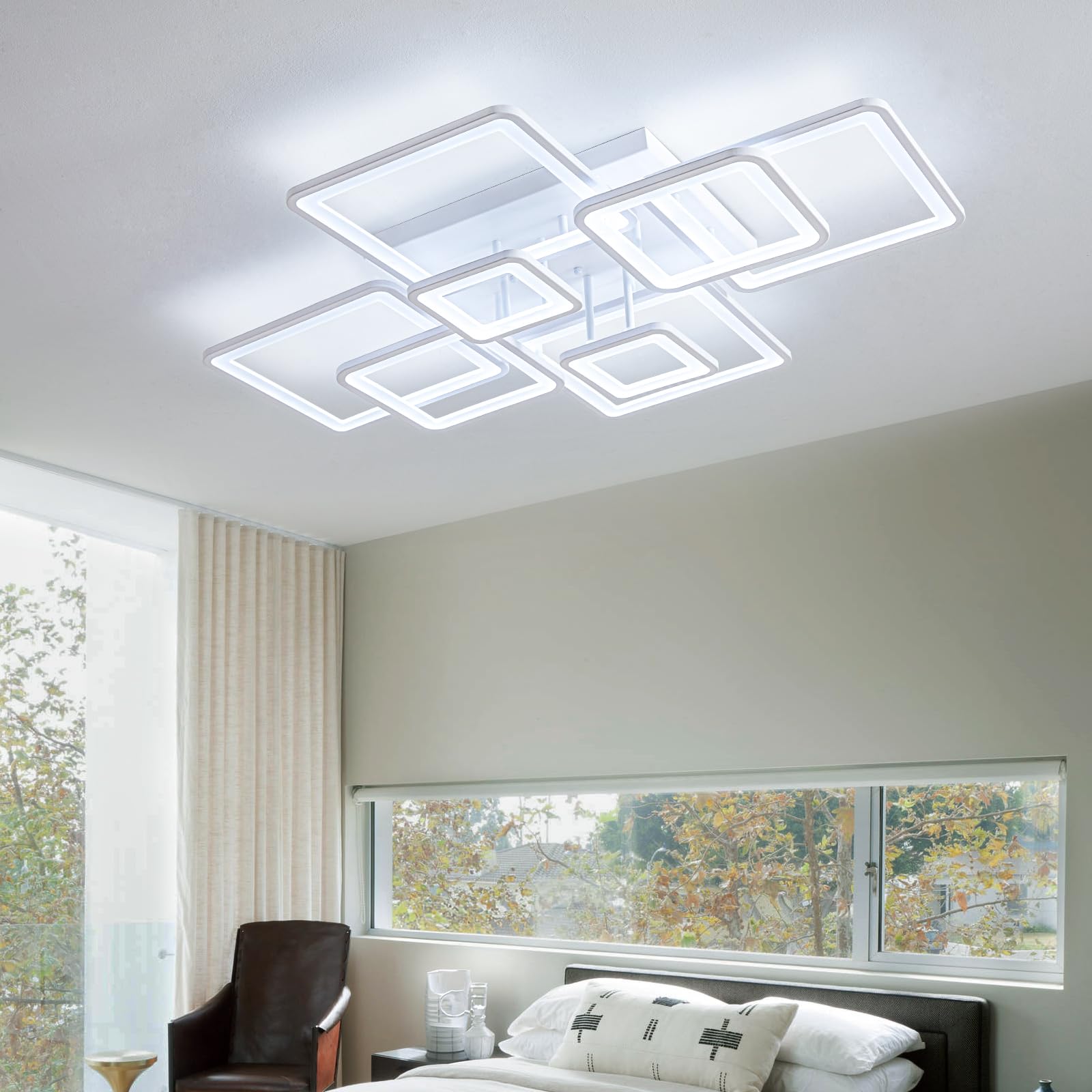 Shine Luest Modern Ceiling Light, 39.4'' Dimmable Led White Flush Mount Ceiling Lights With Remote Acrylic Round Ceiling Lamp Fi