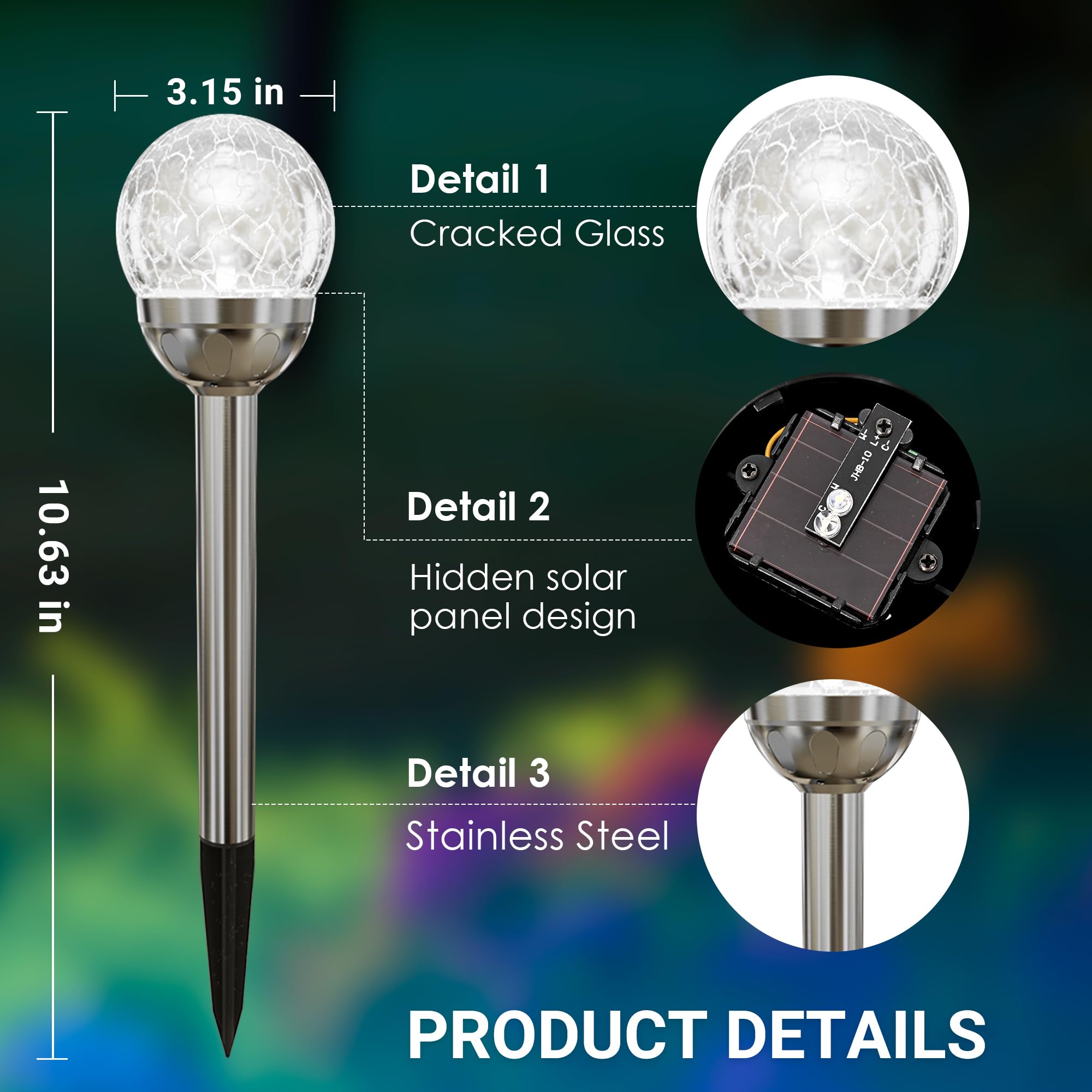 Solpex Solar Garden Lights Outdoor, 3 Pack Multi-Color Changing&White 2 Modes Solar Powered Glass Ball Garden Lights Waterproof