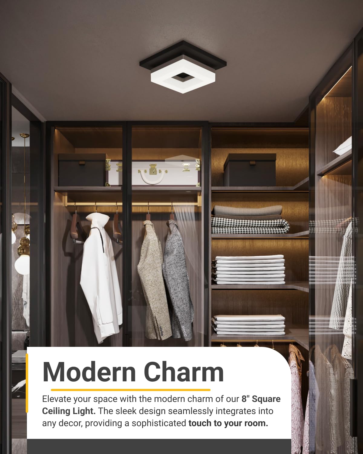 Sunco 8 Inch Square LED Flush Mount Light Fixture, 5 CCT Selectable, 1800LM, 2 Pack, Black, Alloy Steel, Model CL8_SQ-BK-