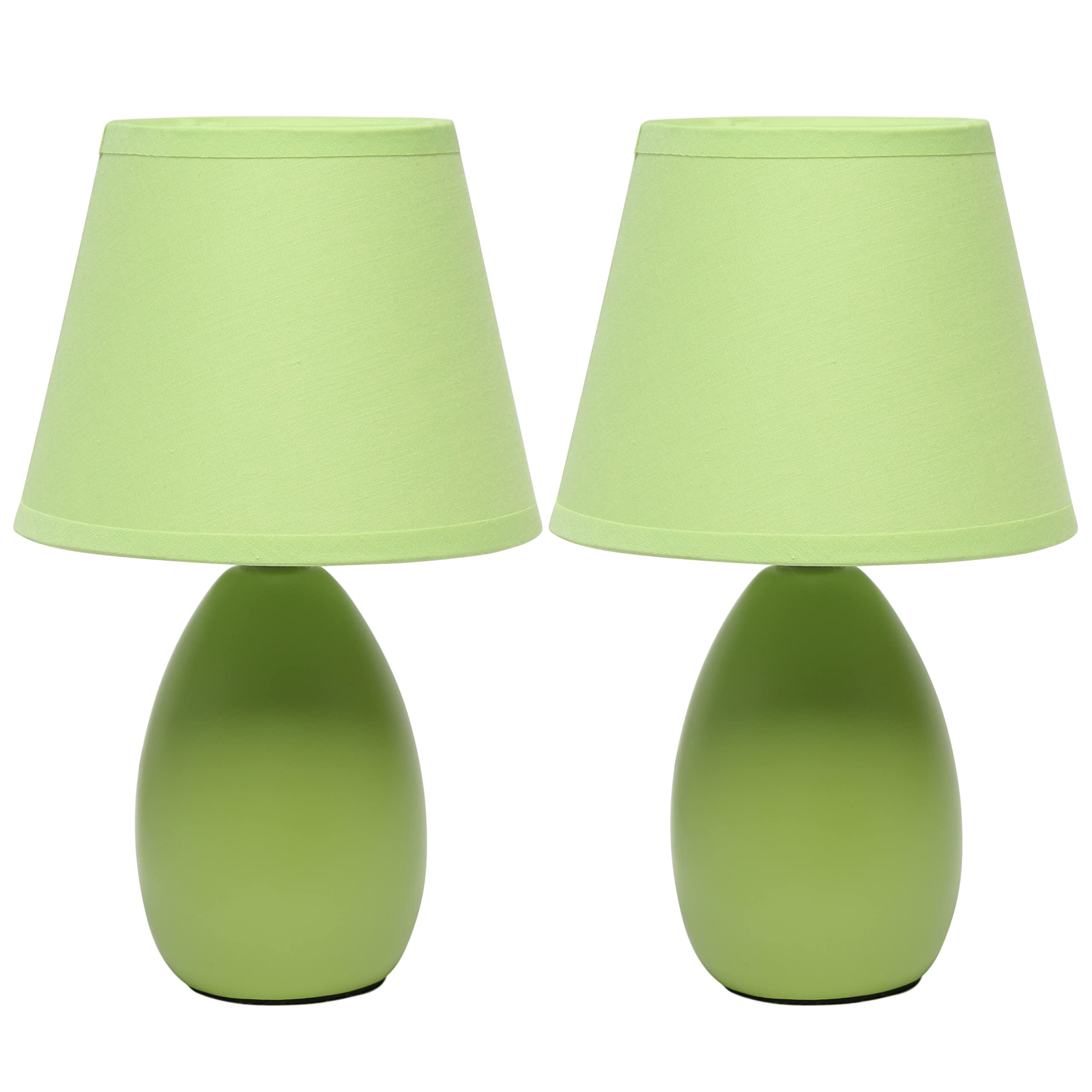Simple Designs LT2009-GRN-2PK Mini Oval Egg Ceramic Bedside Table Lamp 2 Pack Set  Green