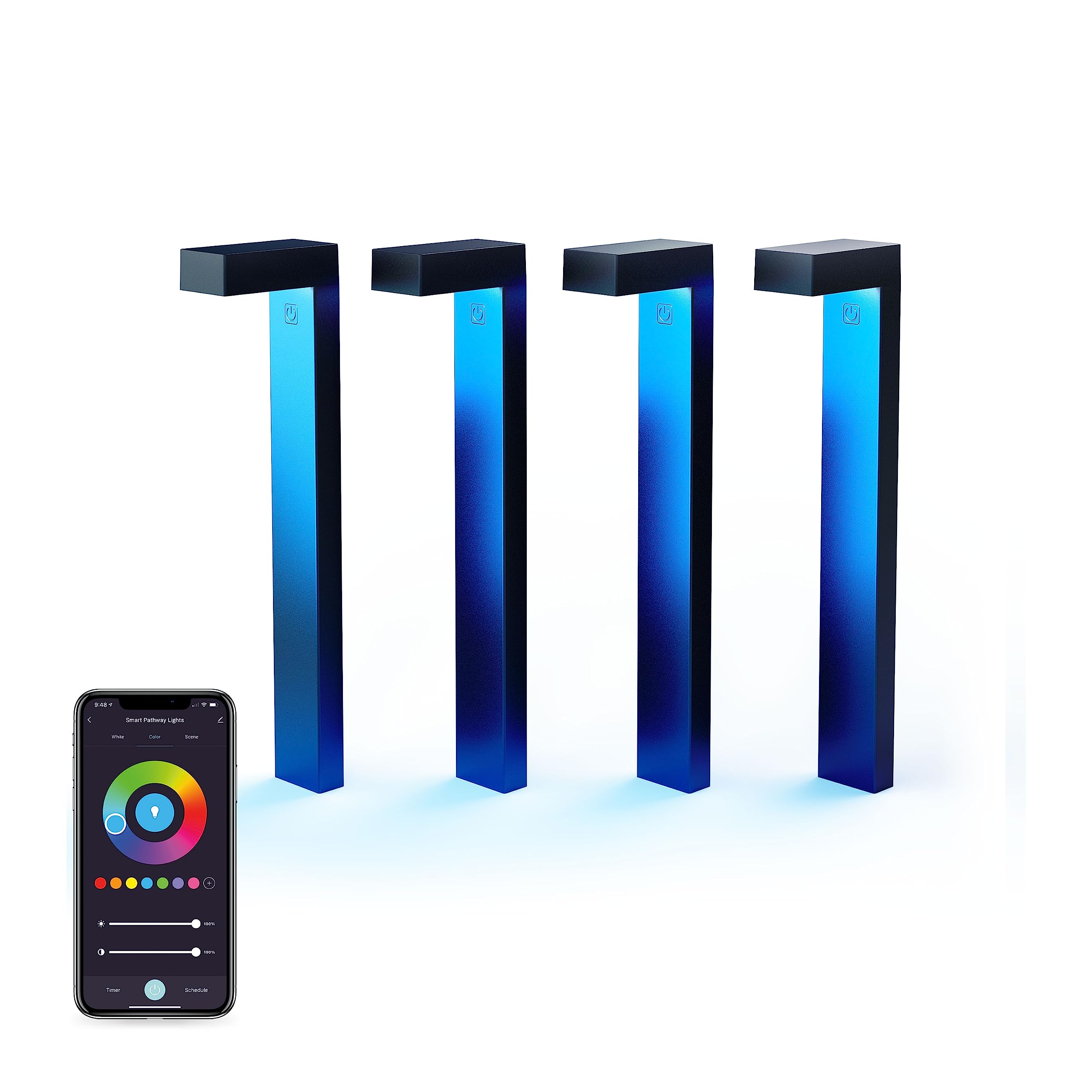 Atomi Smart Wifi Led Pathway Lights— 4-Pack Starter Kit, 800 Lumens, Tunable, Dimmable, Link Up To 40 Lights, Ip65-Rated, White And Rgb 2500K-9000K, App Control, Works With Alexa And Google Assistant