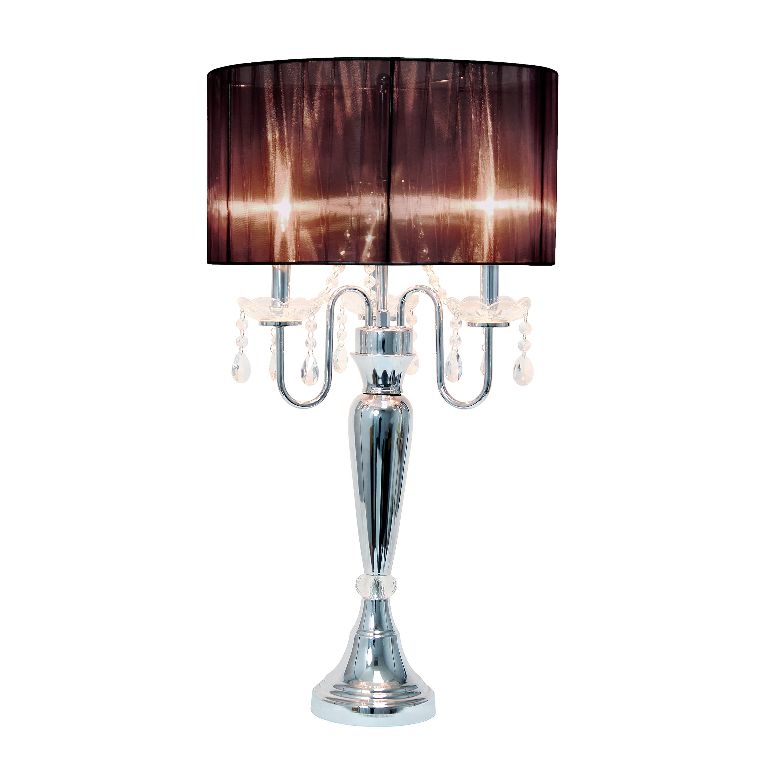 Elegant Designs Lt1034-Blk Trendy Romantic Sheer Shade Hanging Crystals Table Lamp, Black