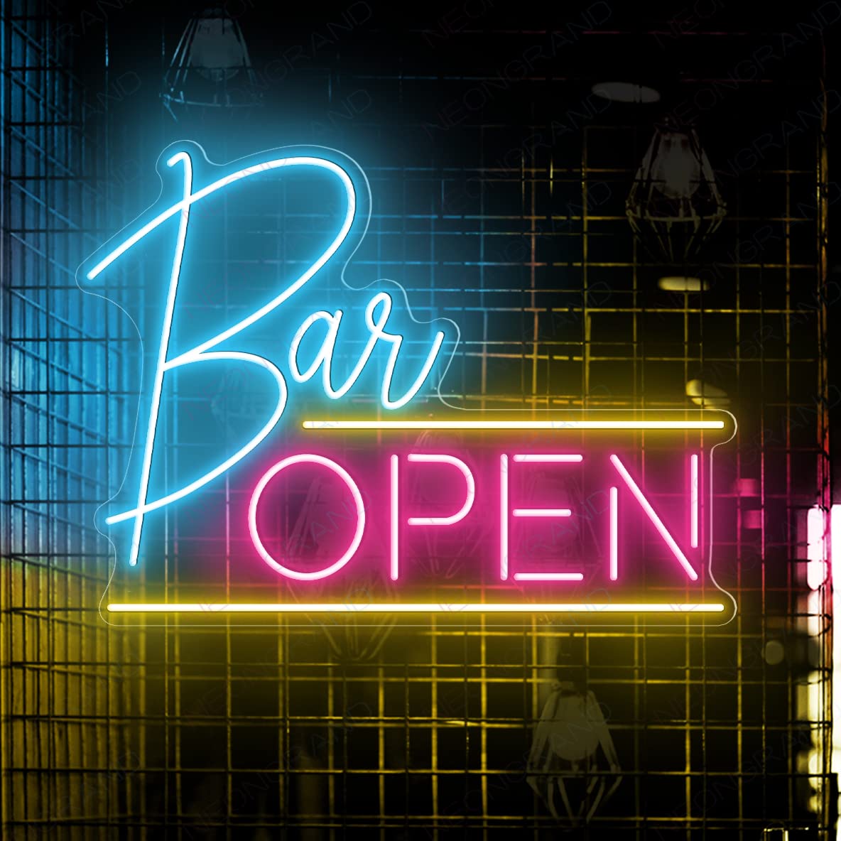 NEONGRAND Open Neon Sign - USB Bar Lights, 24x16 inches, Acrylic, Pink and Ice Blue, Model NN1220113004-24x16