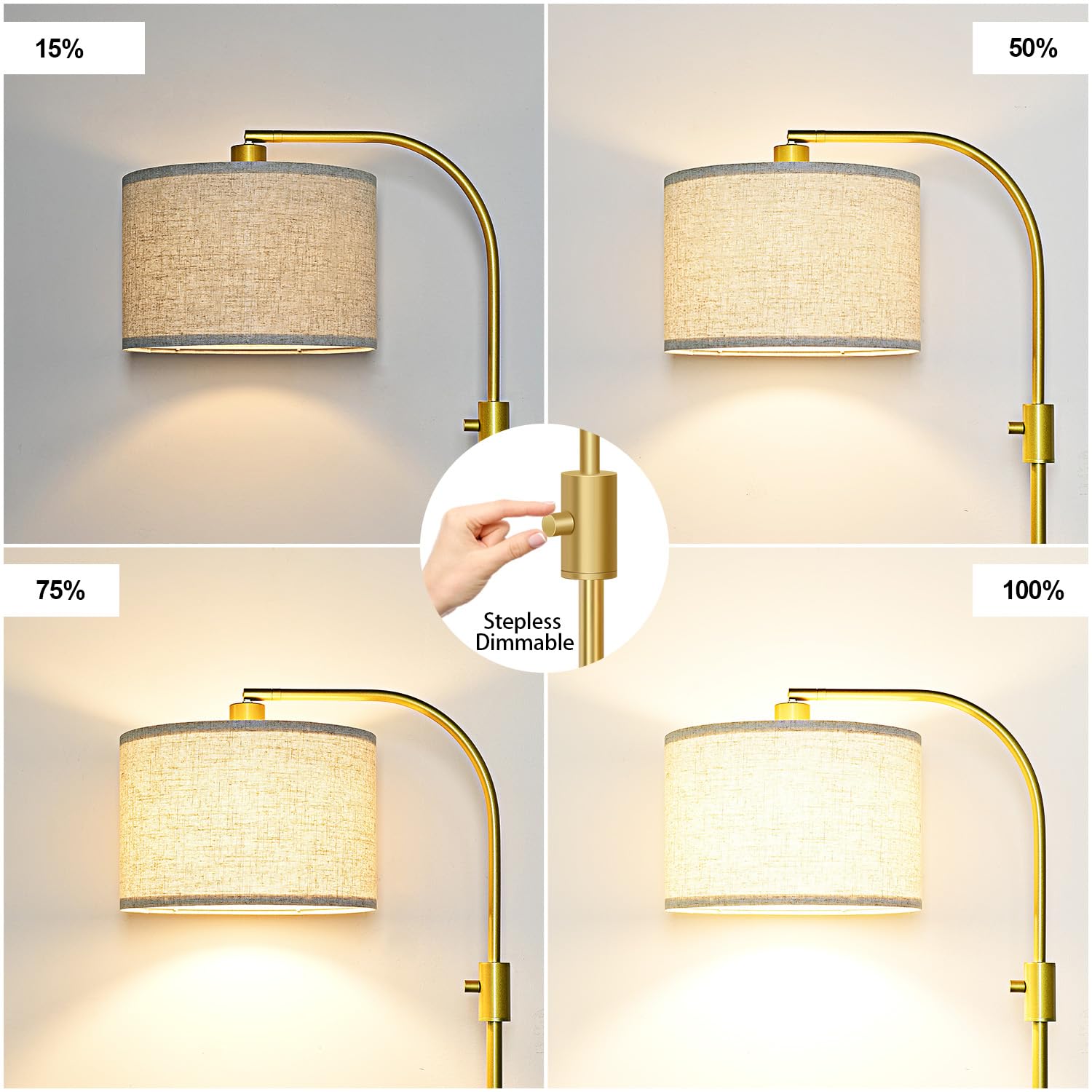Nintiue Dimmable Gold Arc Floor Lamp, 1200 Lumens LED, Marble Base, Modern Standing Lamp for Living Room & Bedroom