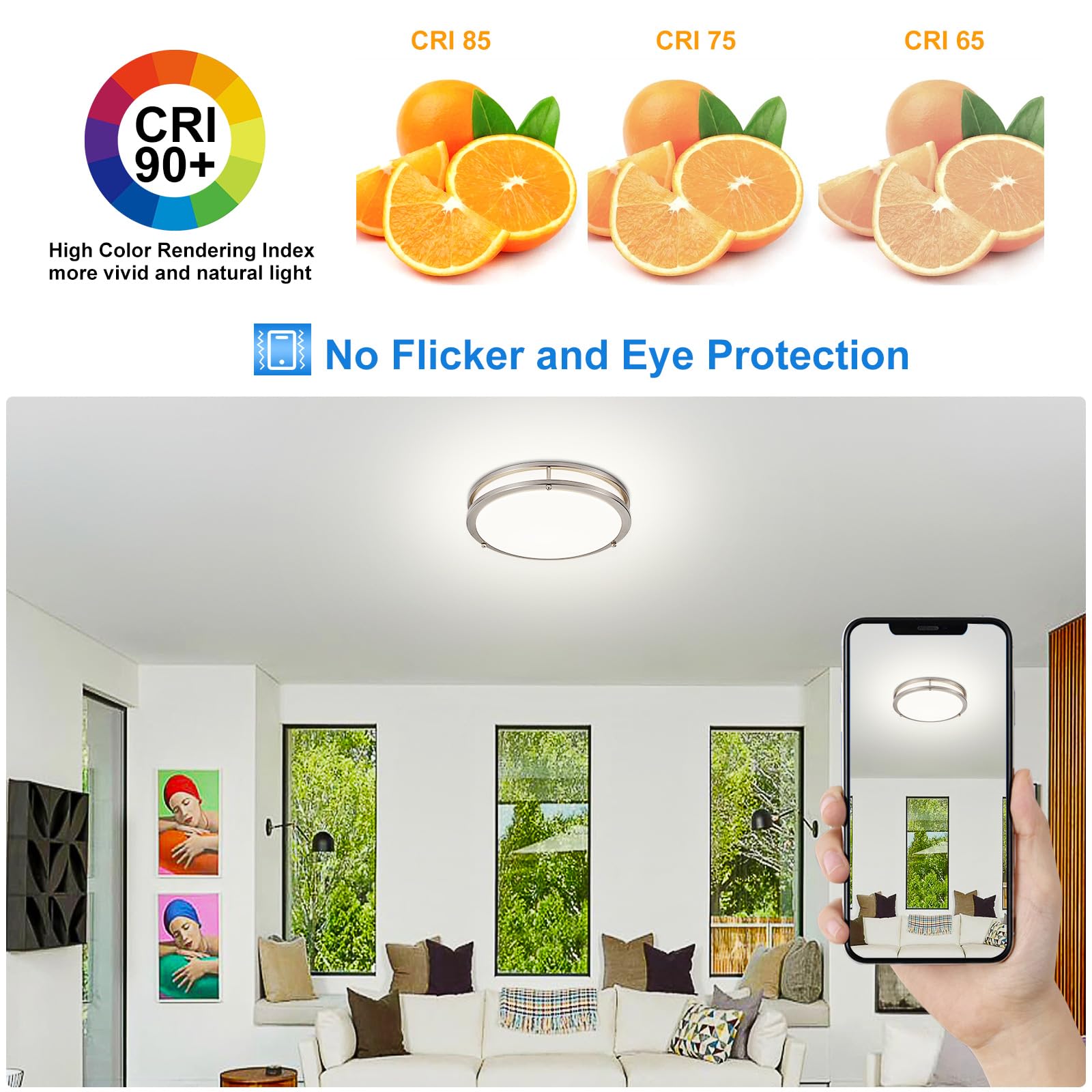 Dllt 2Pack Flush Mount Led Ceiling Light: 13 Inch 5Cct (3000K-6000K) & Dimmable Ceiling Light Fixtures For Bedroom Hallway - 24W Modern Brushed Nickel Super Bright Kitchen Lighting Fixtures Ceiling