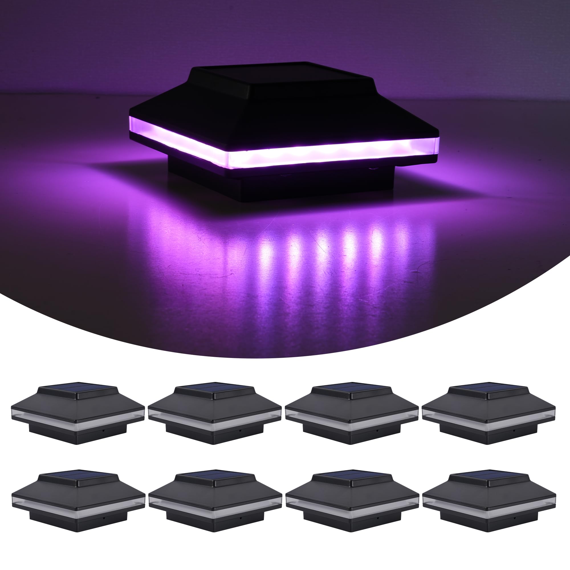 MOON-DE-AGE 8 Pack Outdoor Post Cap Lights, RGB Solar Post Lights for Deck and Fence, Fits 4x4 Wood/PVC Posts, RGB Color Changin
