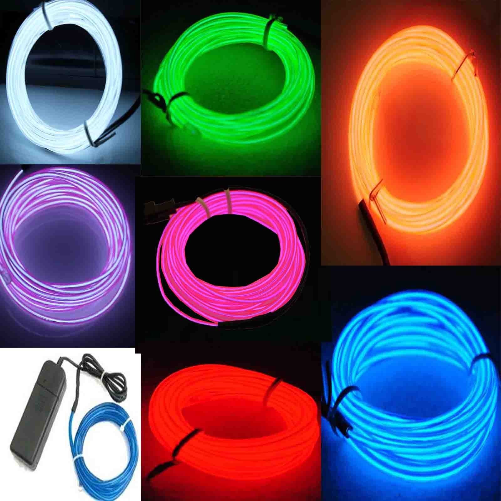 Jytrend 7 Pack 9Ft Neon Light El Wire W/Battery Pack (Green, Blue, Red, Orange, Purple, White, Pink)