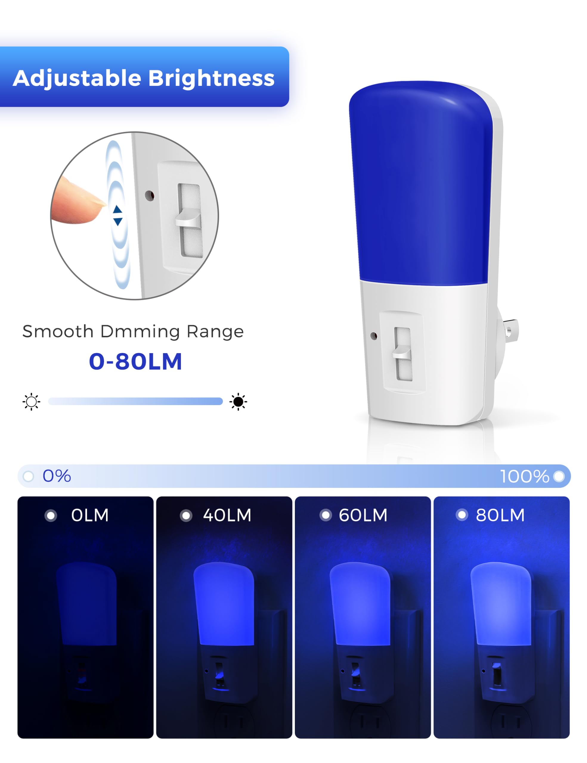 Lohas Blue Night Light Plug In, Dimmable Decorative Wall Blue Light Led Night Lights With Dusk To Dawn Sensor, Adjustable Bright