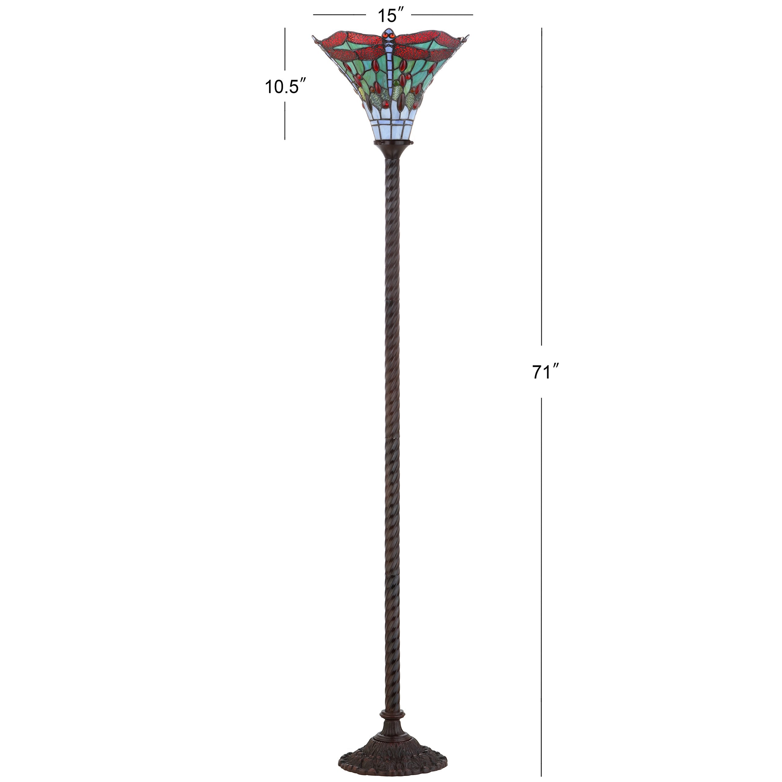 Jonathan Y Jyl8002A Dragonfly Tiffany-Style 71'' Torchiere Led Floor Lamp, Tiffany, Traditional, Art Nouveau Style, Elegant, Off