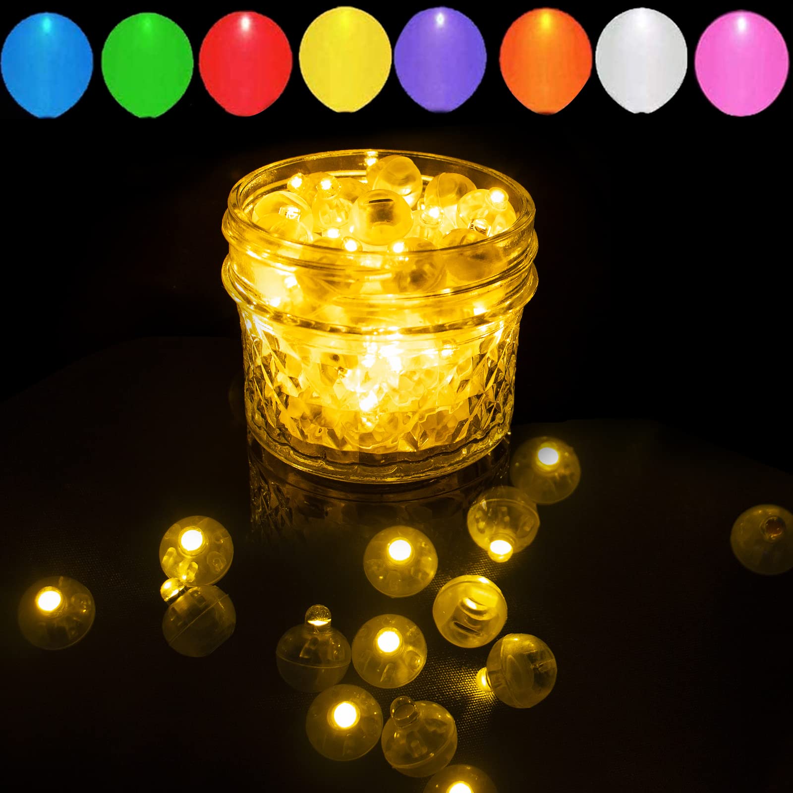 100 Pcs Yellow Led Balloon Light, Tiny Led Lights Round Ball Lamp For Balloons Birthday Party Event Fun Indoor Outdoor Wedding D