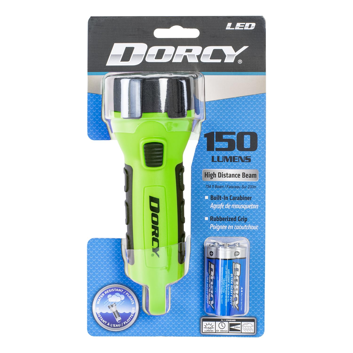Dorcy LED Flashlight, 150 Lumen, Floating, Water Resistant, Rubber, Neon Green, Model 41-2513