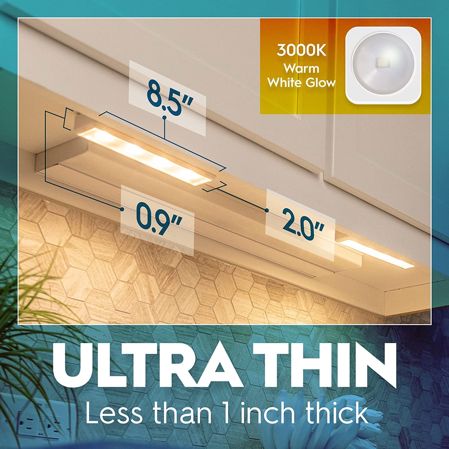 Brilliant Evolution Wireless LED Under Counter Lights - 6-Pack, Warm White, Battery Operated, 8.5" x 2" x 0.6", Includes 2 Remotes