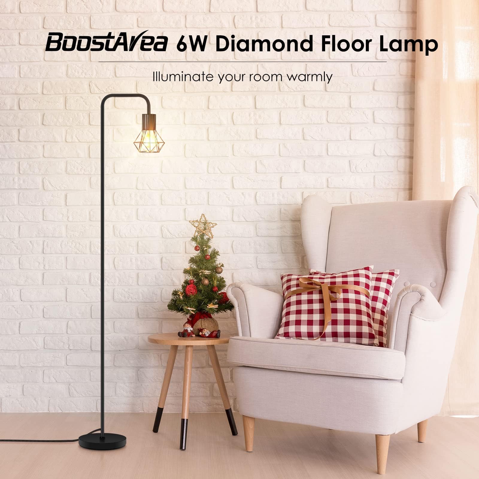 BoostArea Industrial Floor Lamp, 6W Metal Standing Lamp, Medium Size, Black, Model B1211, On/Off Footswitch, Vintage Mid Century Design