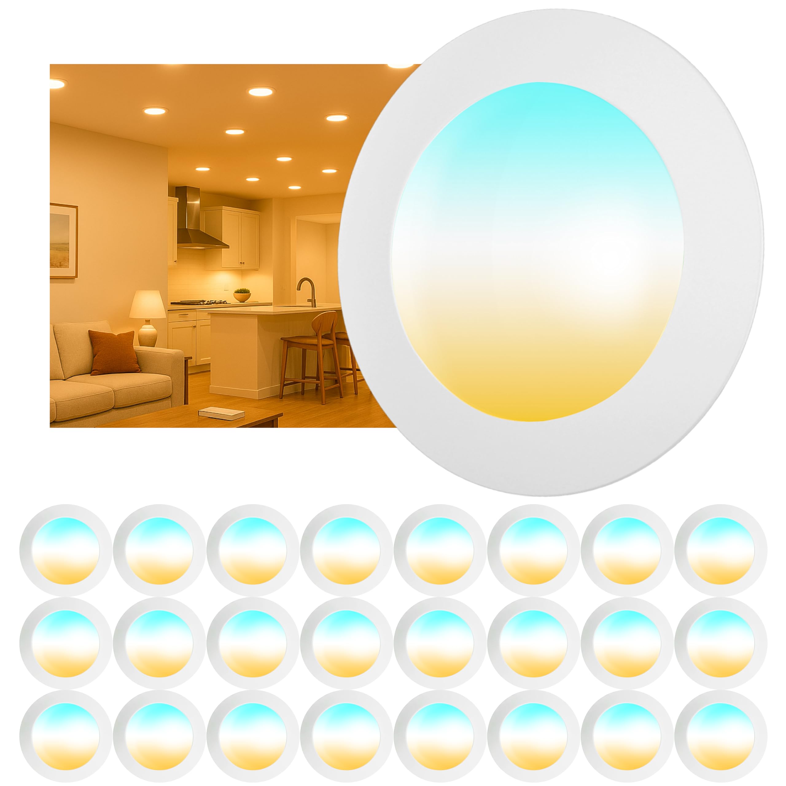 Chasikeo 24 Pack 6 Inch LED Disk Lights, Dimmable Flush Mount Ceiling Disc Lights, 2700K/3000K/3500K/4000K/5000K 5CCT Selectable