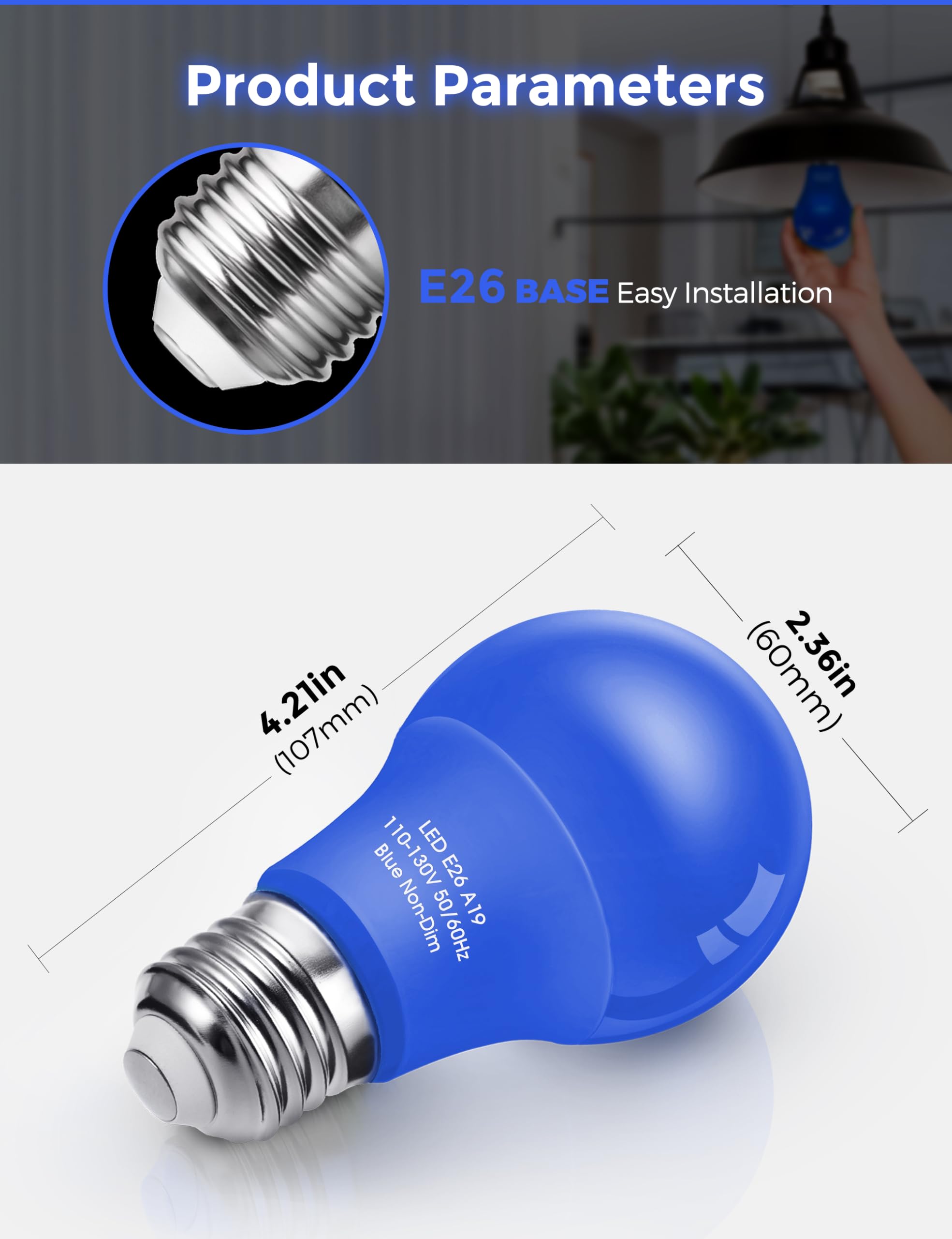 Doresshop Blue Light Bulbs, 9W (60 Watt Equivalent) - E26 Base Blue Led Bulb, 720Lm Outdoor For Fourth Of July Parties, Poolside