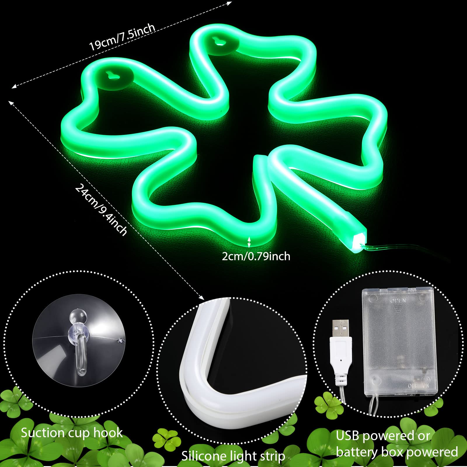 Nuanchu St. Patricks Day Window Decoration, Shamrock Window Lights Green Four Leaf Neon LED Light for St. Patricks Day Irish W