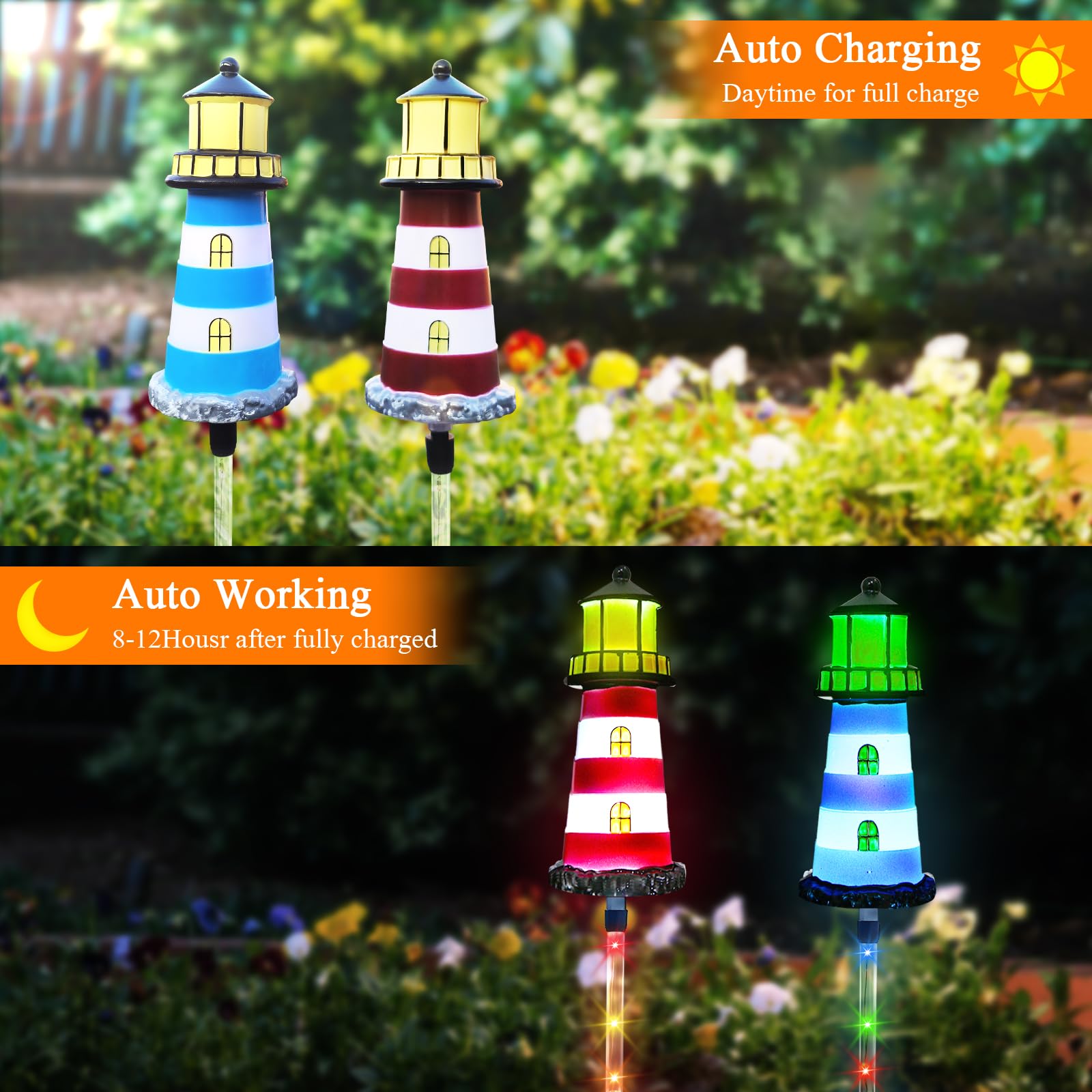 Beidoulu Lighthouse Solar Lights Outdoor,2 Packs Outdoor Waterproof, Solar Trail Lights Decor Your Garden, Flower Beds, Patio Li