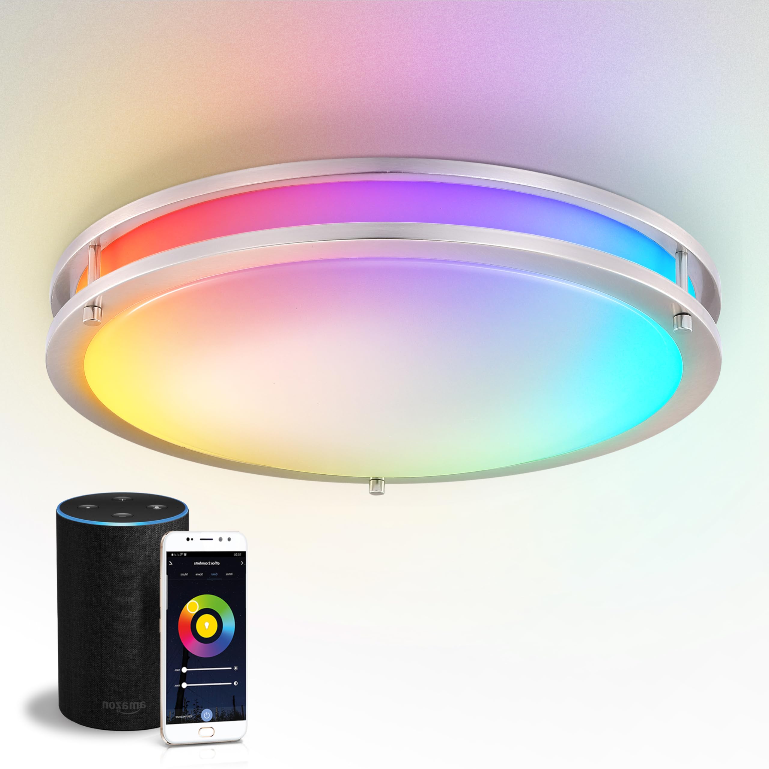 Asd Led 18 Inch Round Flush Mount Light Fixture | 28W 1850Lm Rgb-2700K-6500K 120V | Smart, Multicolor, Dimmable, Etl Listed | Cl