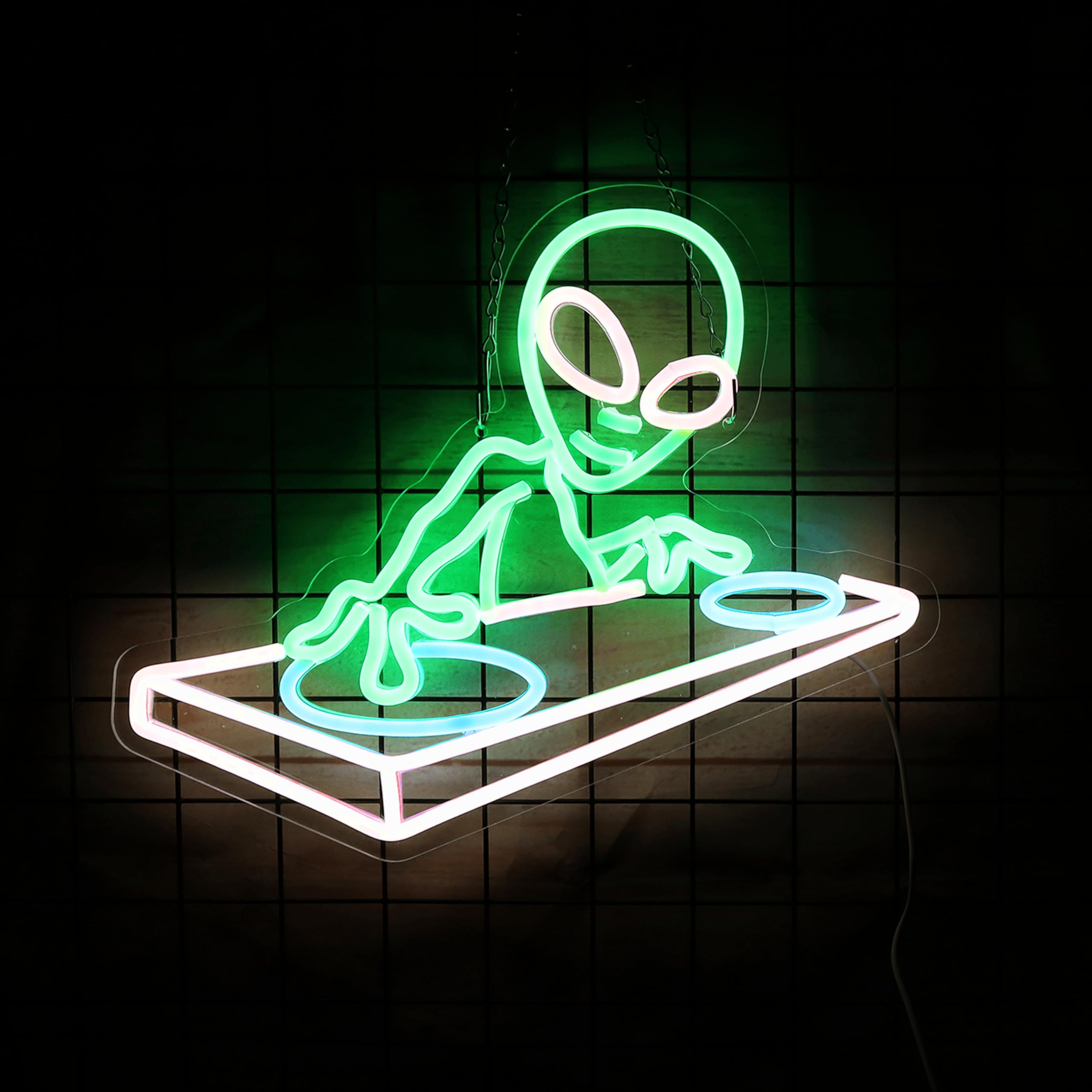 LeDigPig Alien DJ Neon Sign, Dimmable LED Light for Music Bar Decor, 15.7 x 12.6 IN, Acrylic, DJAline-Green