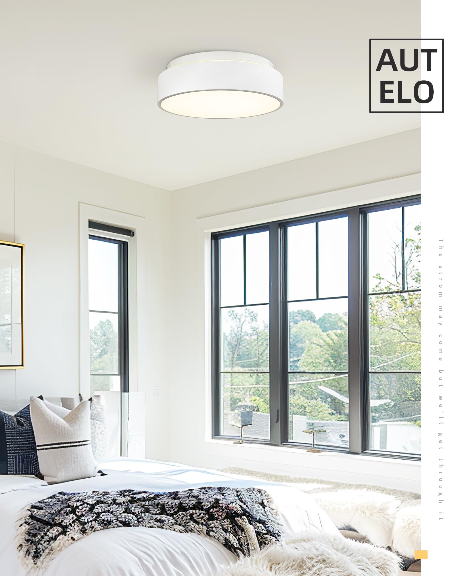 Autelo 12'' Ceiling Light, Modern Flush Mount Ceiling Light With Frosted Glass In Matte White Finish, White Light Fixtures Ceili