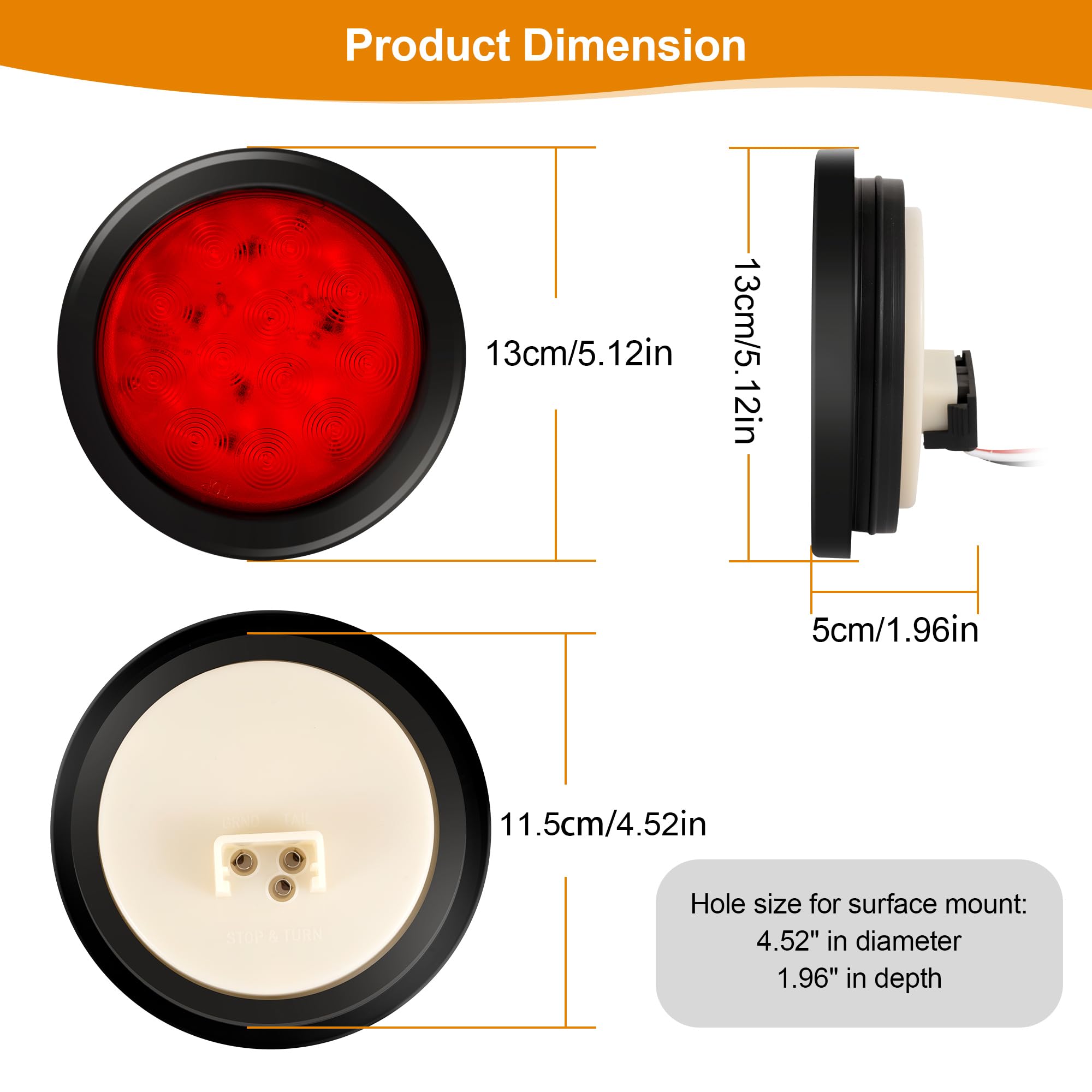 Runhwee 4Pcs 4'' Round Led Trailer Lights Kit Red 12 Led Boat Marker Lights Brake Lights Stop Turn Side Utility Tail Lights Wate