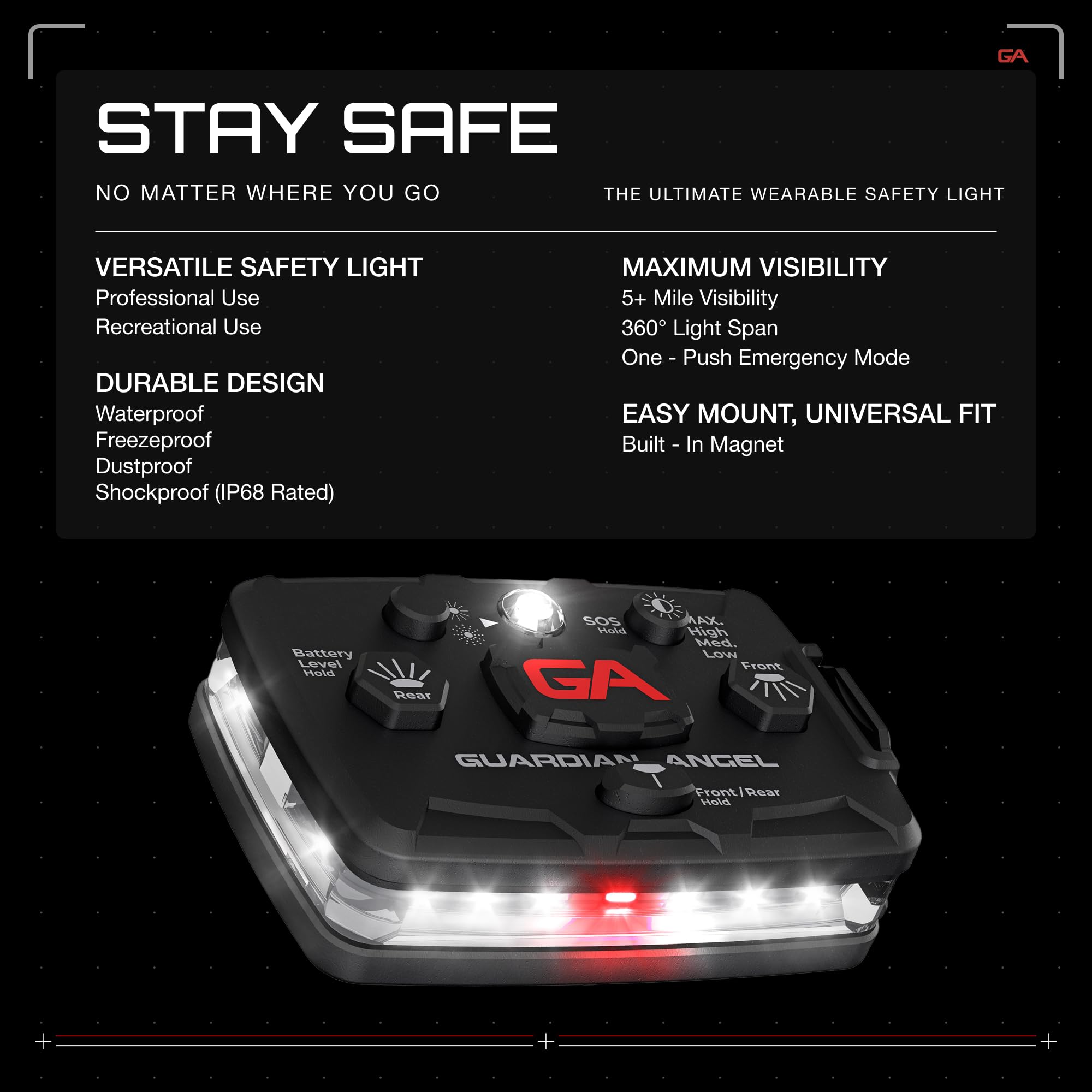 Guardian Angel Safety Light Beacon - Rechargeable, Magnetic, Hands-Free, LED Flashlight, One-Size, White