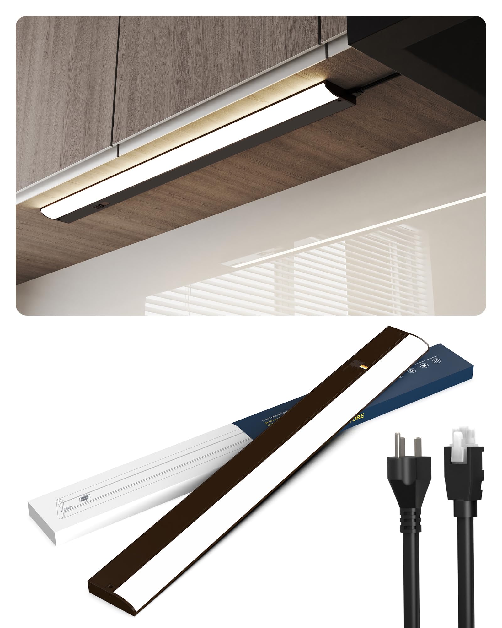 TheDeco 12 Inch LED Under Cabinet Light, Plug in Kitchen Lighting, 3CCT Selectable (3000K/4000K/5000K), CRI94 High Color Accurac