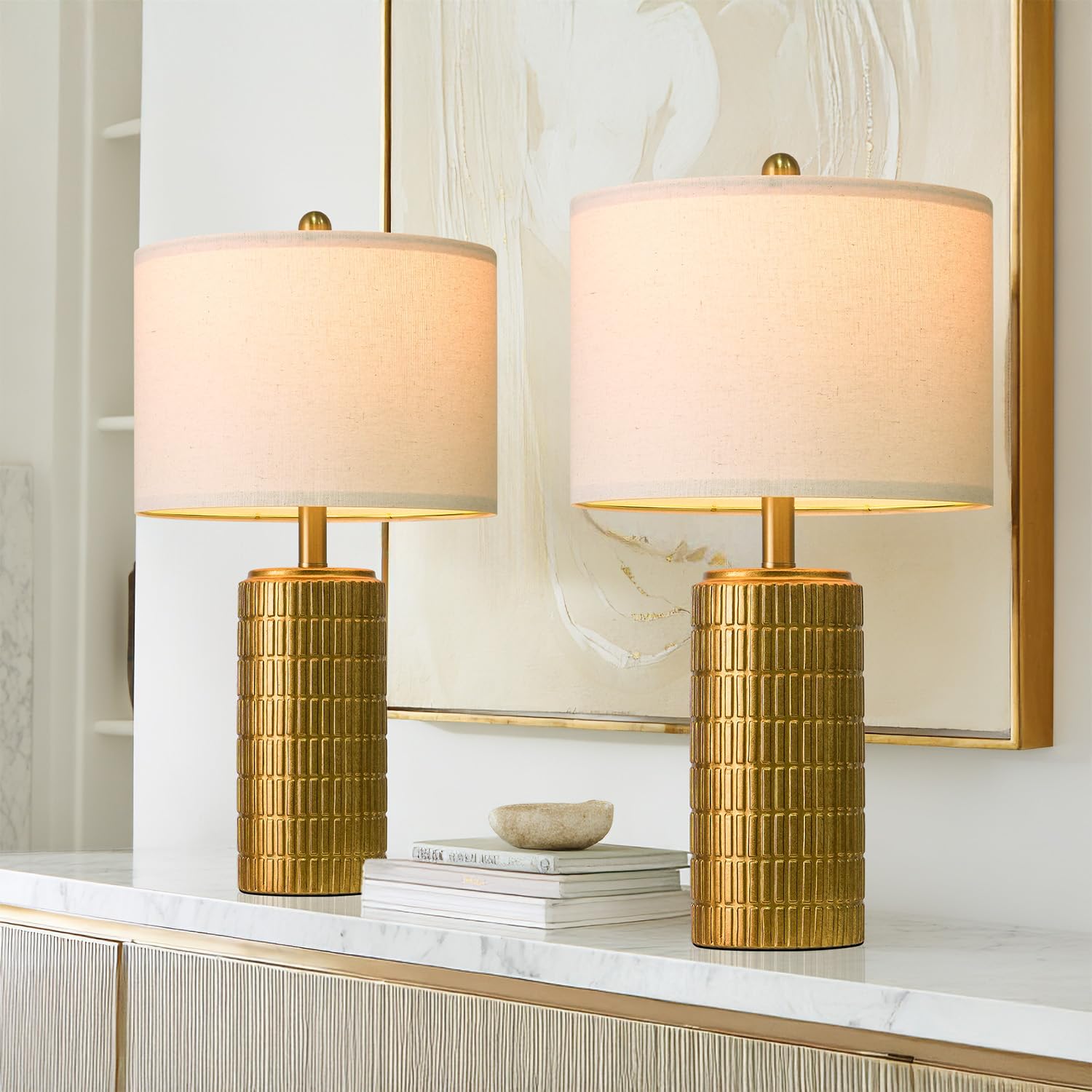 PoKat 23in Brass Gold Ceramic Table Lamp - Medium Vintage Decorative Home Decor - Model AMZ-T1102GL