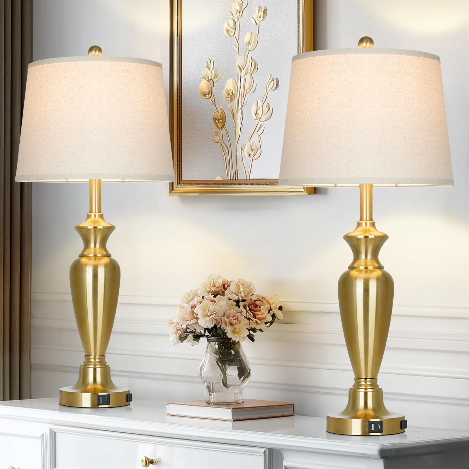 luxeflow 30 Tall Gold Table Lamps Set of 2 for Living Room, Touch Control Bedside Lamps for Nightstand, 3-Way Dimmable Bedroom T
