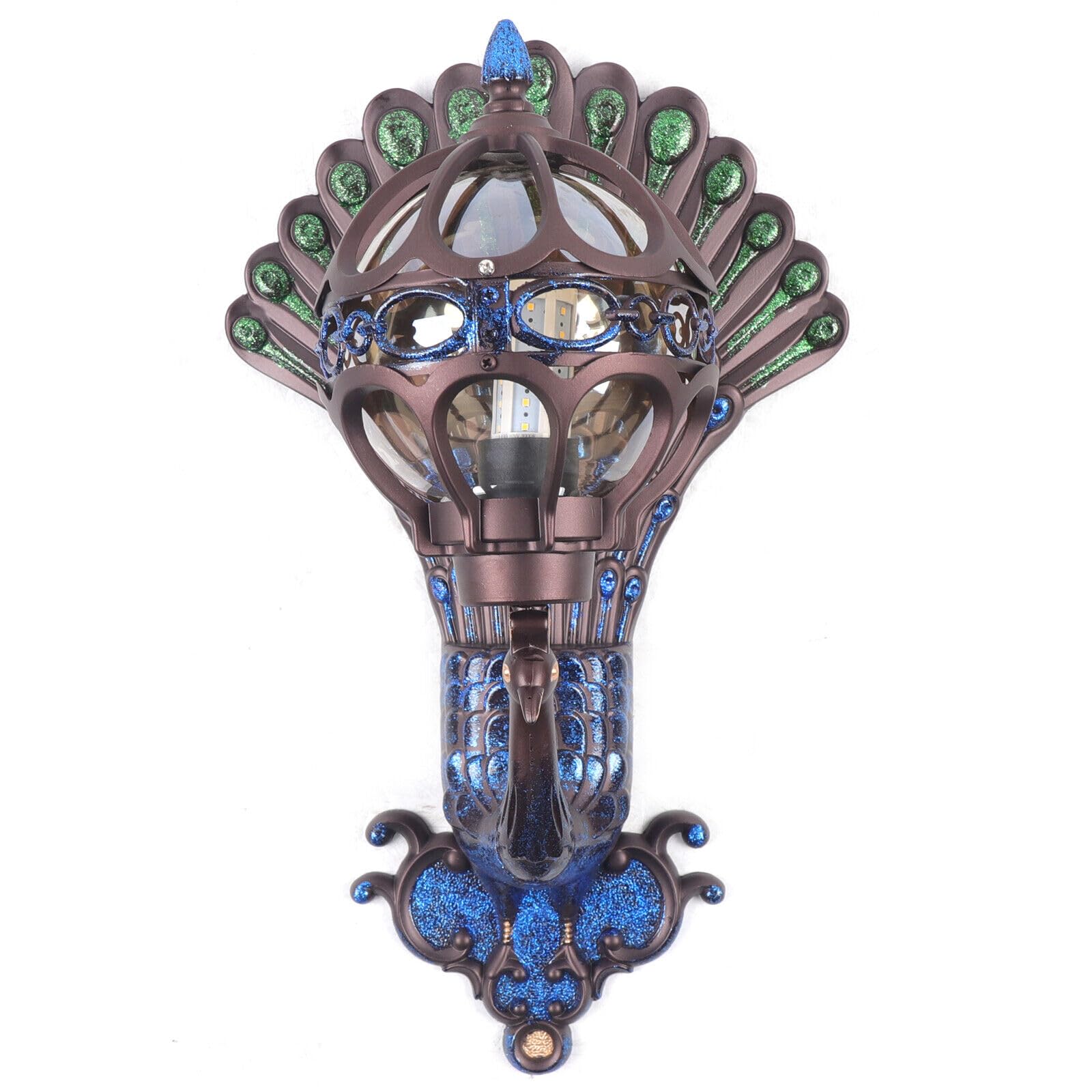 YINZINR Peacock Wall Light Sconce, 21'' Metal LED Lamp, IP65 Waterproof, Antique Style for Porch & Balcony